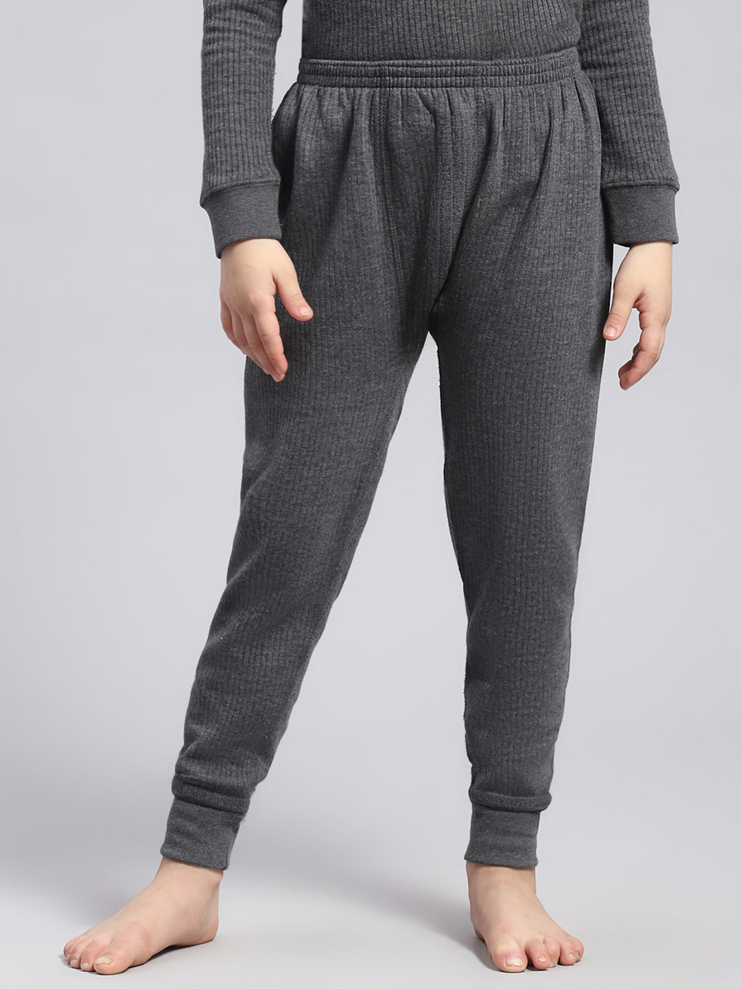 Girls Grey Solid Thermal Lower