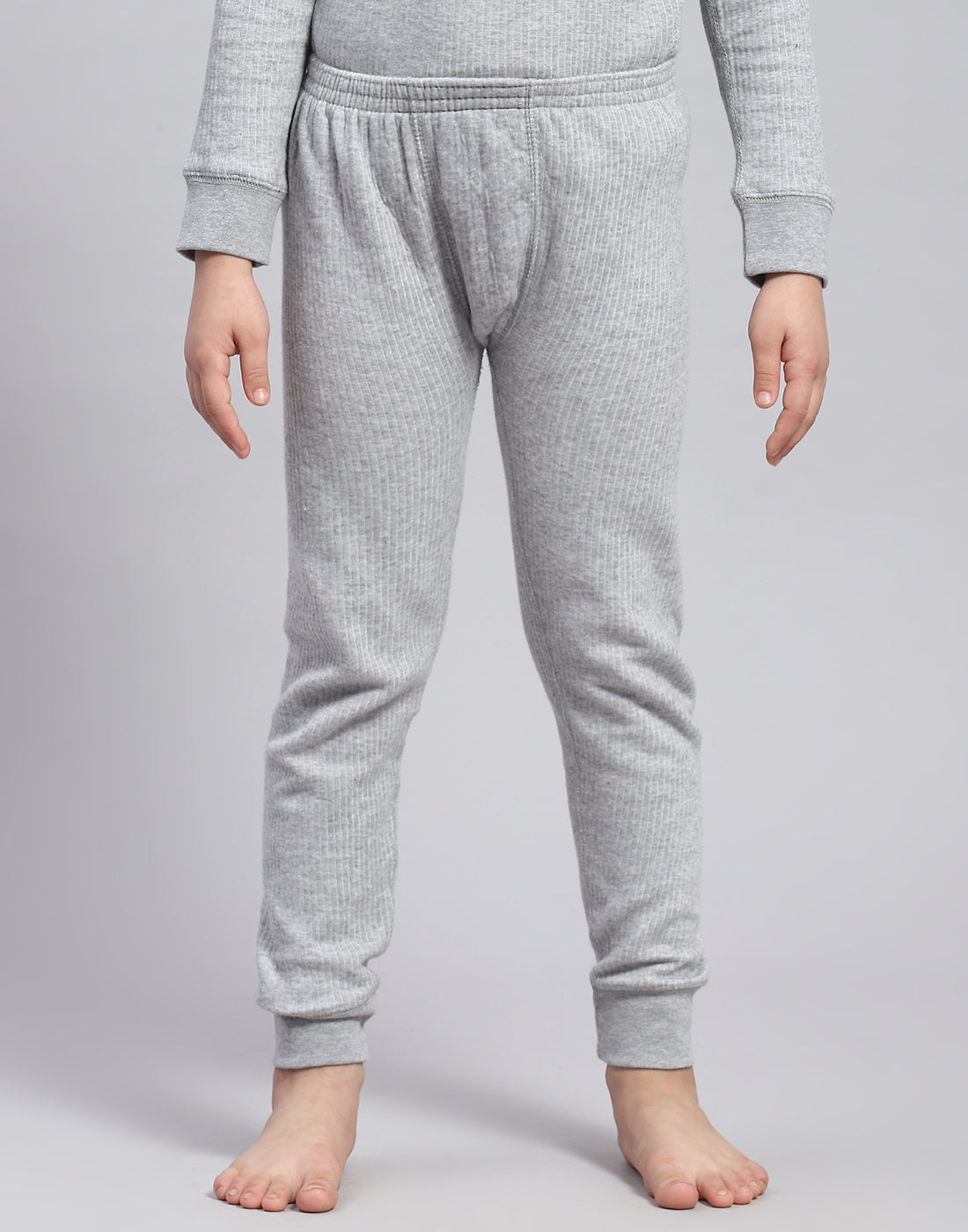 Girls Grey Solid Thermal Lower