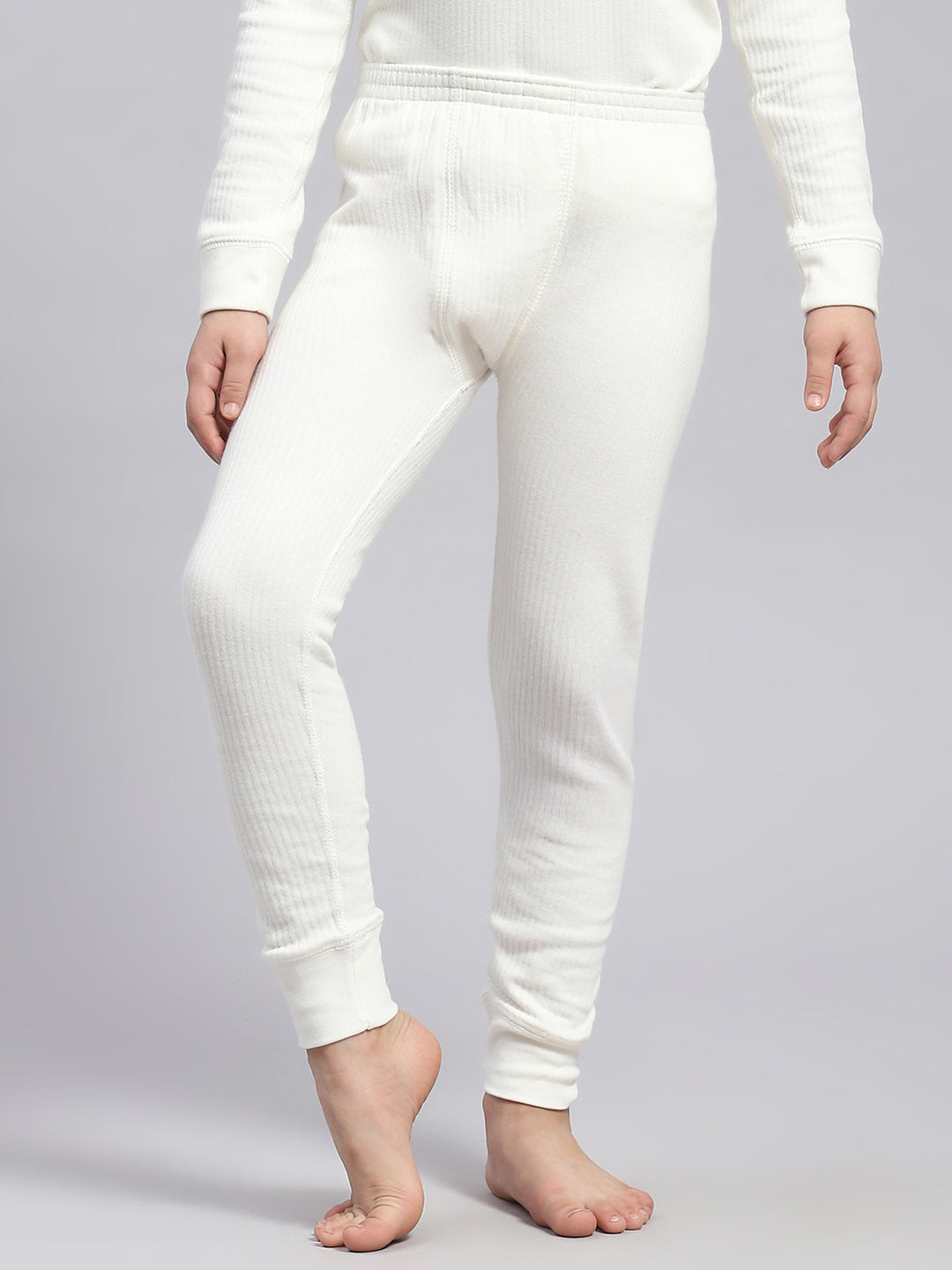 Girls Off White Solid Thermal Lower