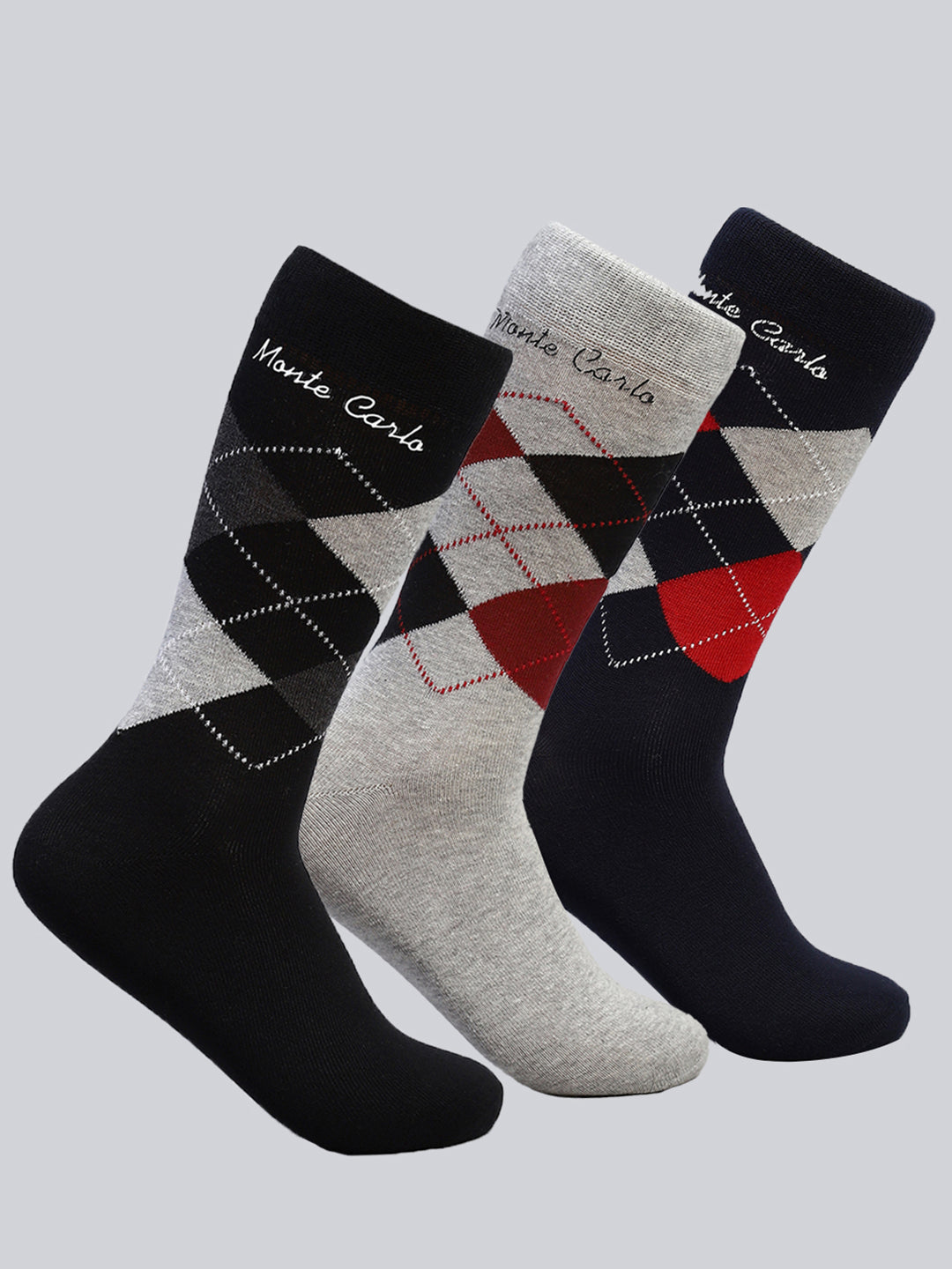 Men Cotton Blend Self Design Calf Length Socks (Pack of 3)