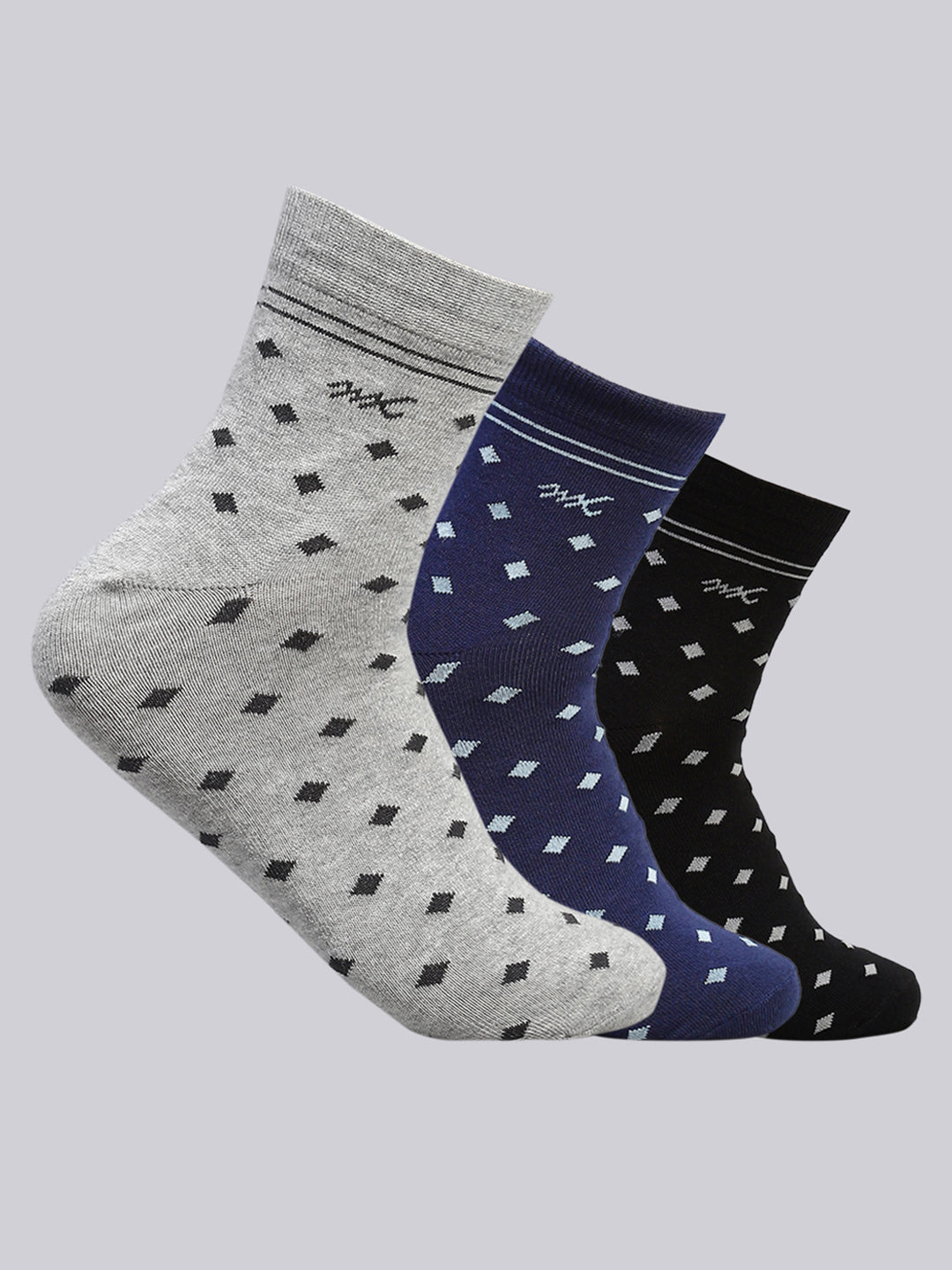Men Cotton Blend Self Design Crew Length Socks (Pack of 3)
