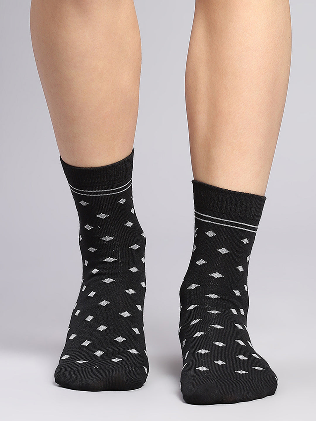 Men Cotton Blend Self Design Crew Length Socks (Pack of 3)