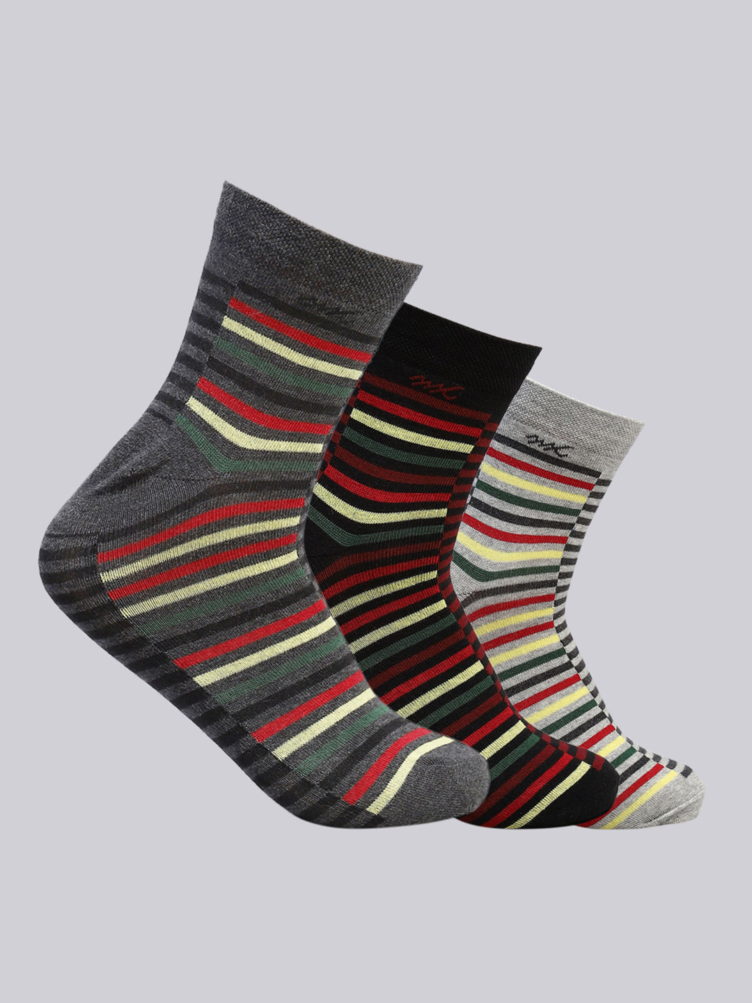 Men Cotton Blend Self Design Crew Length Socks (Pack of 3)