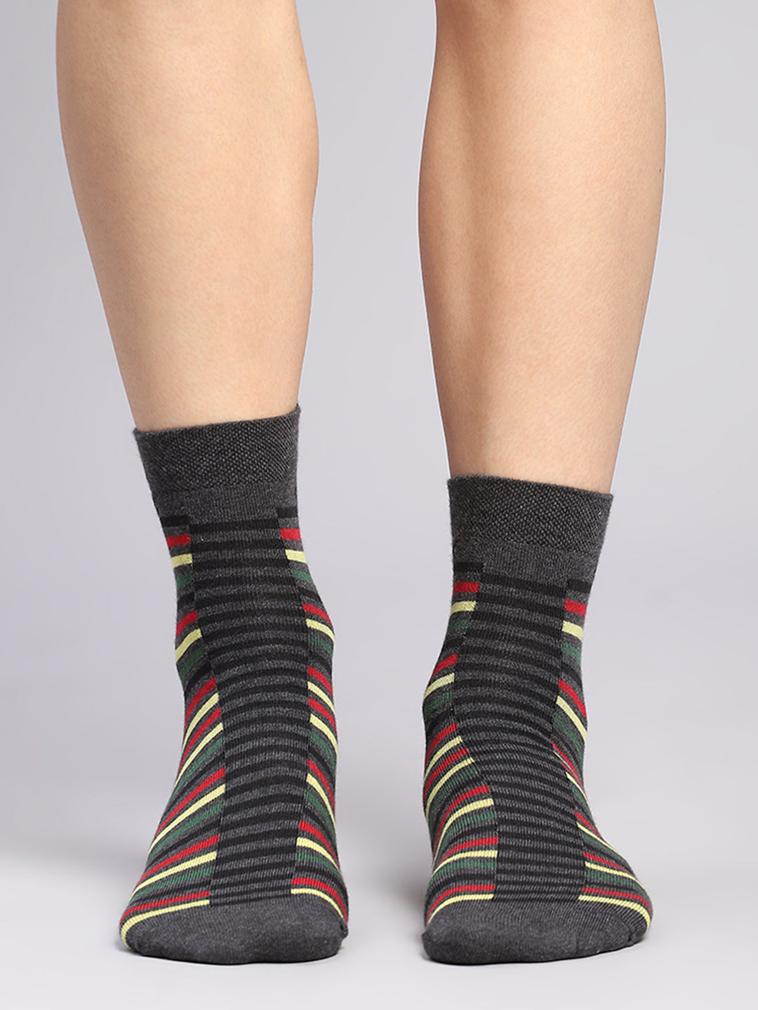 Men Cotton Blend Self Design Crew Length Socks (Pack of 3)