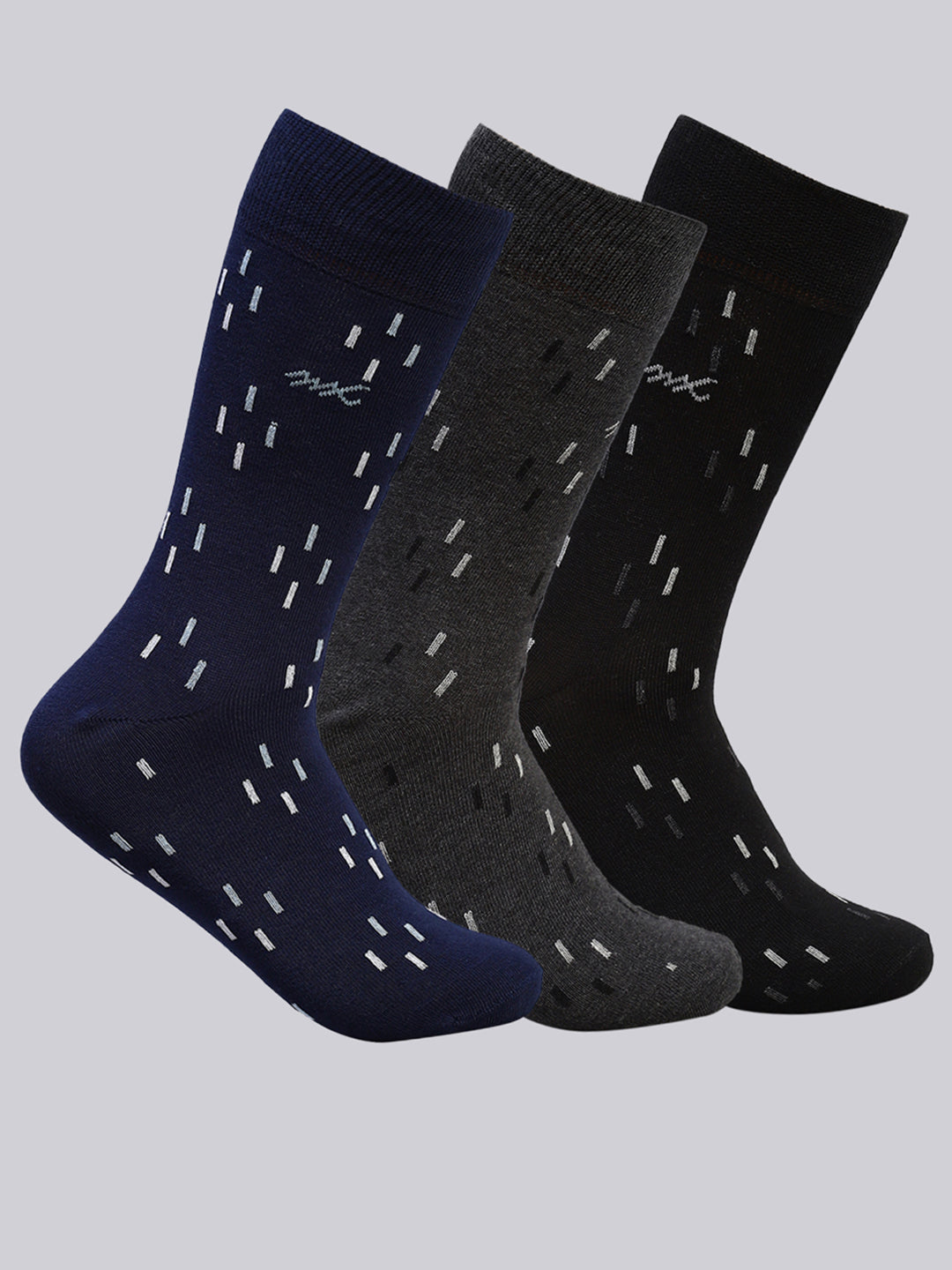 Men Cotton Blend Self Design Calf Length Socks (Pack of 3)