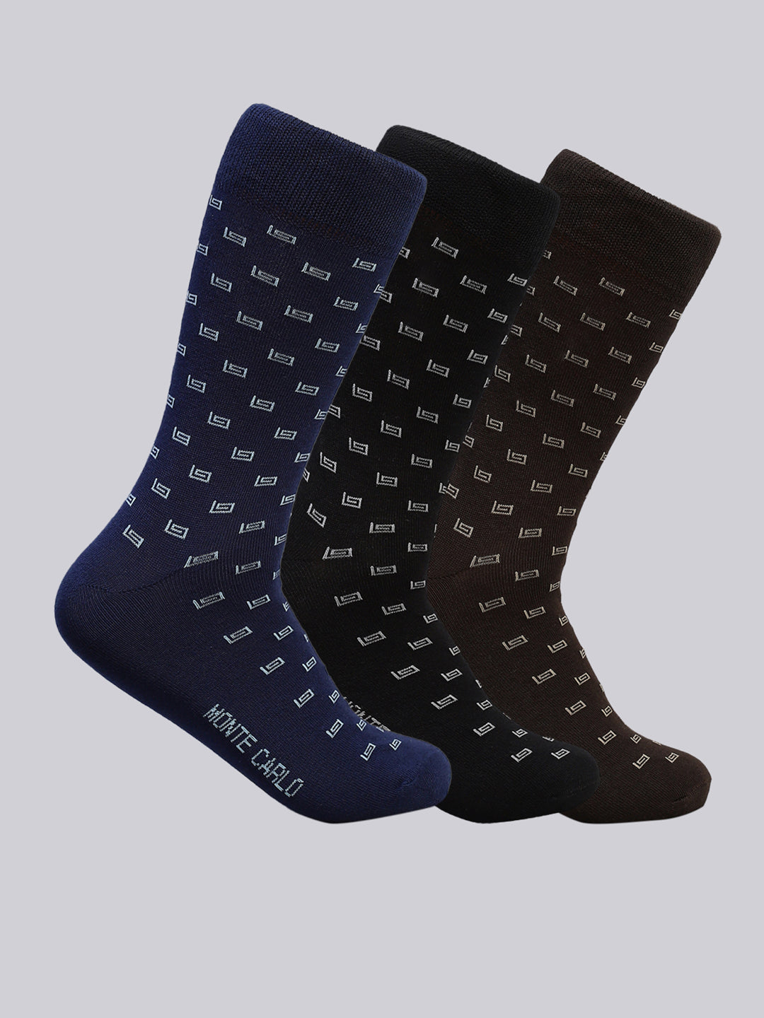 Men Cotton Blend Self Design Calf Length Socks (Pack of 3)