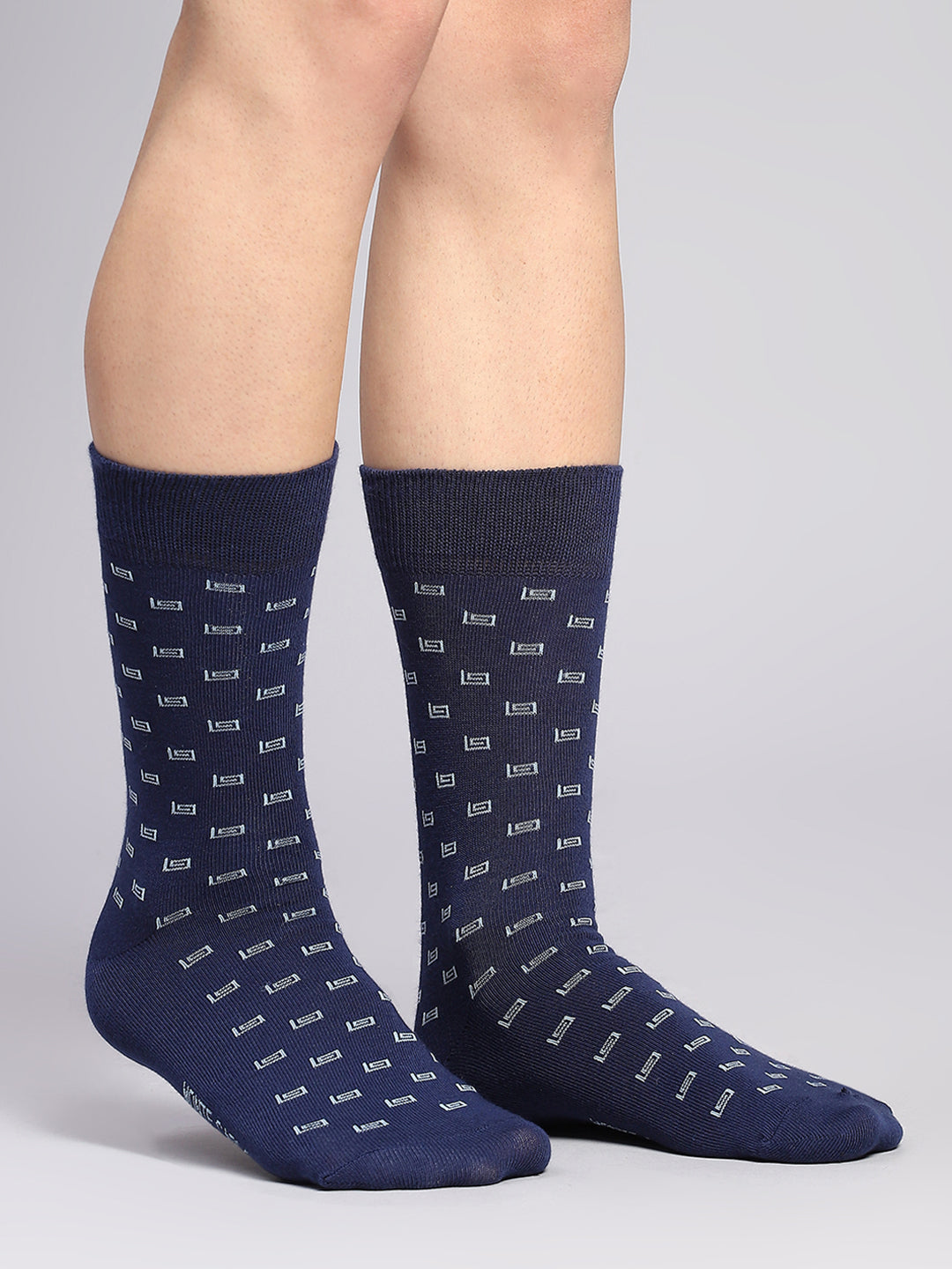 Men Cotton Blend Self Design Calf Length Socks (Pack of 3)
