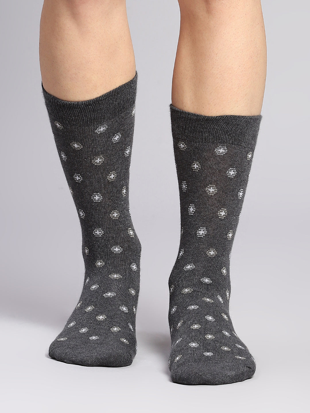 Men Cotton Blend Self Design Calf Length Socks (Pack of 3)