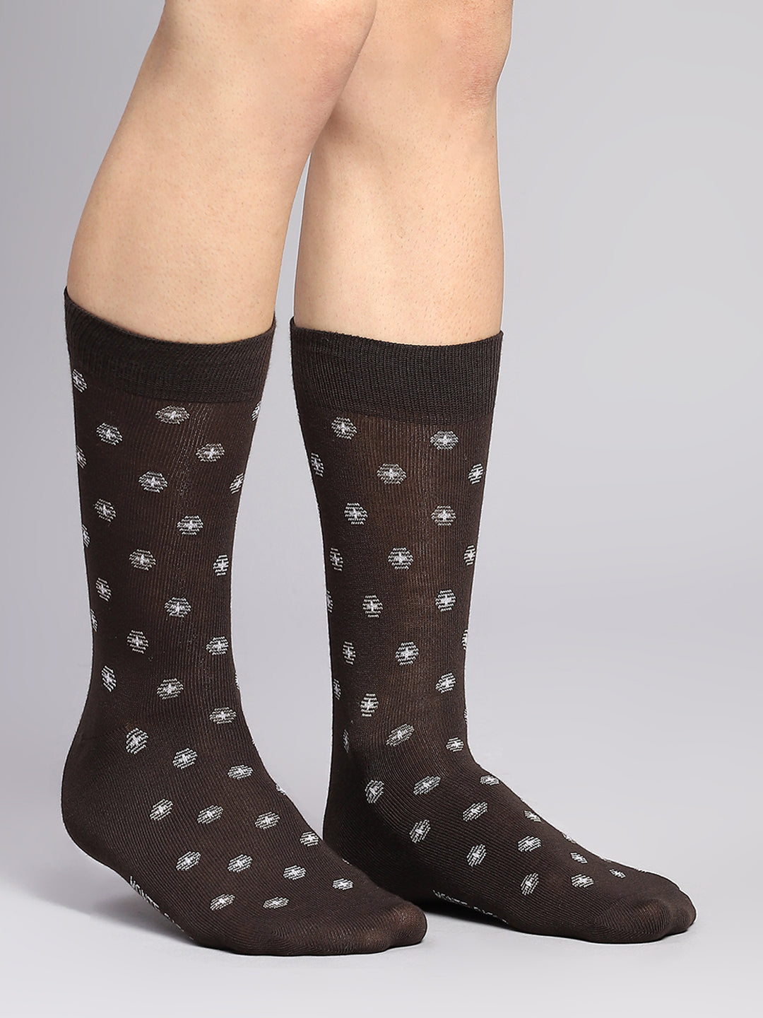 Men Cotton Blend Self Design Calf Length Socks (Pack of 3)