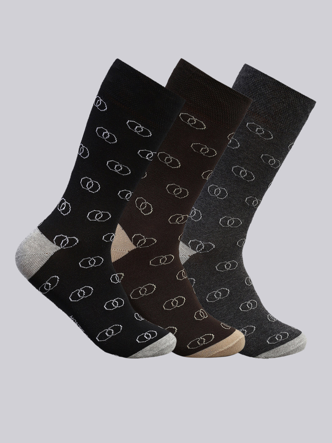 Men Cotton Blend Self Design Calf Length Socks (Pack of 3)