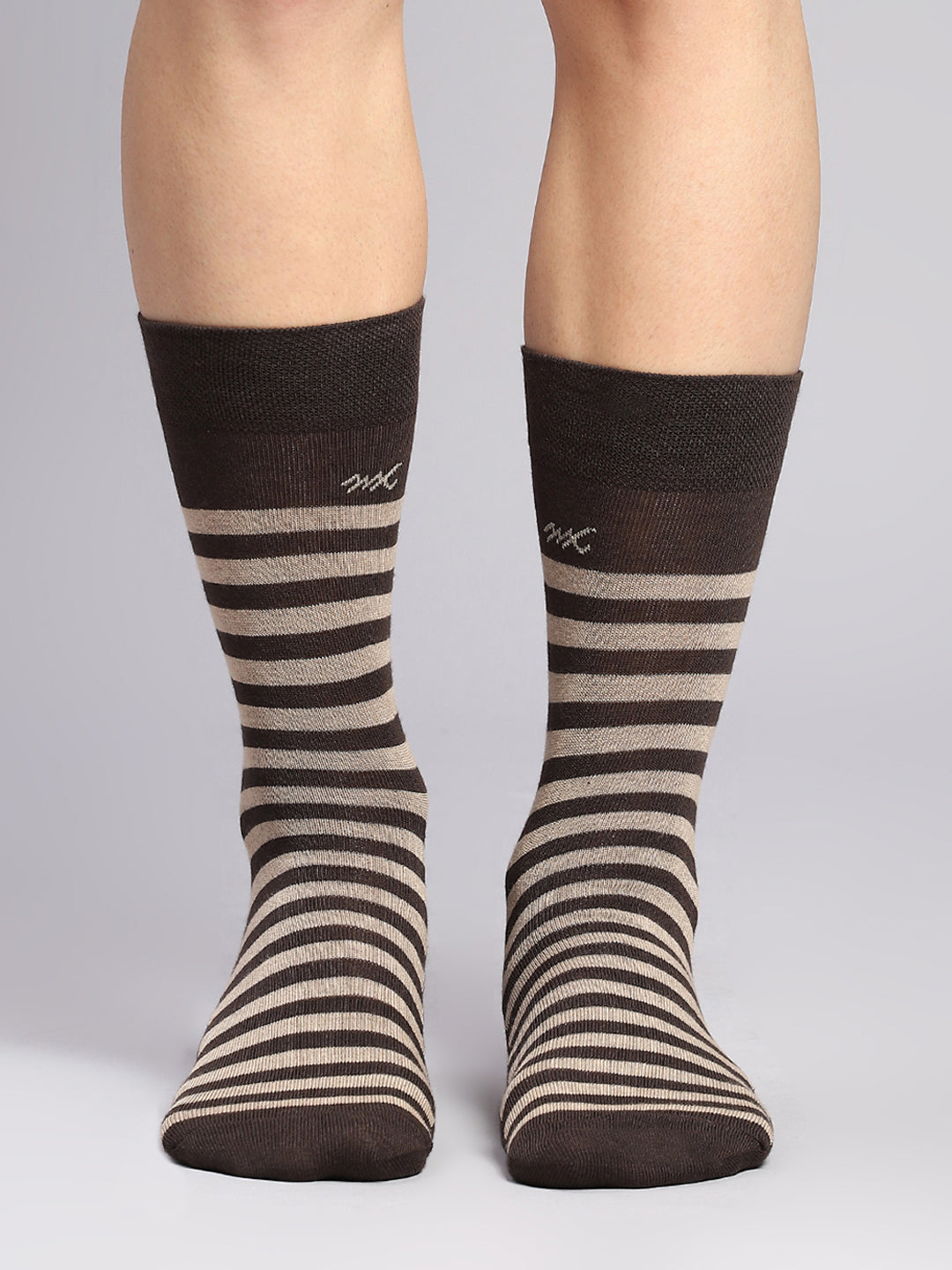 Men Cotton Blend Self Design Calf Length Socks (Pack of 3)