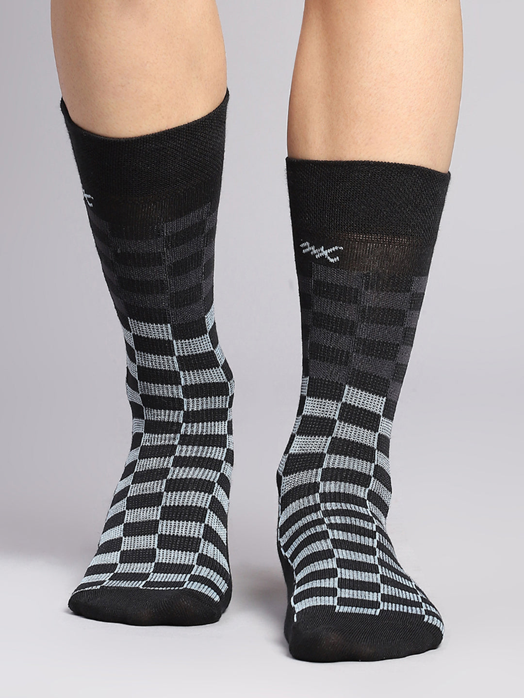 Men Cotton Blend Self Design Calf Length Socks (Pack of 3)