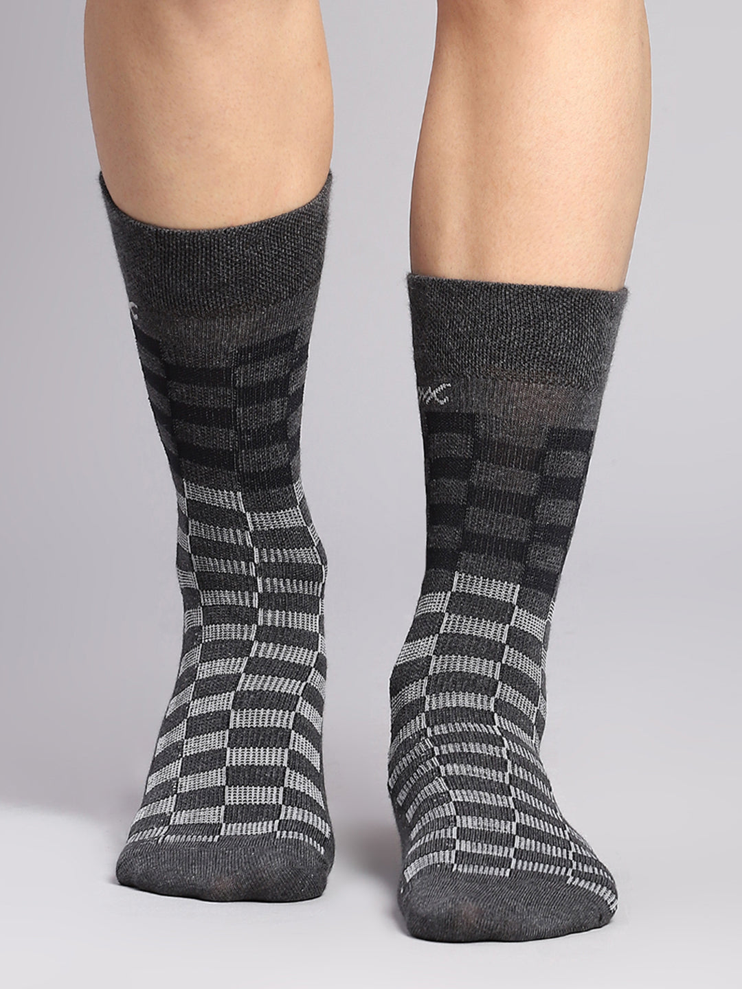 Men Cotton Blend Self Design Calf Length Socks (Pack of 3)