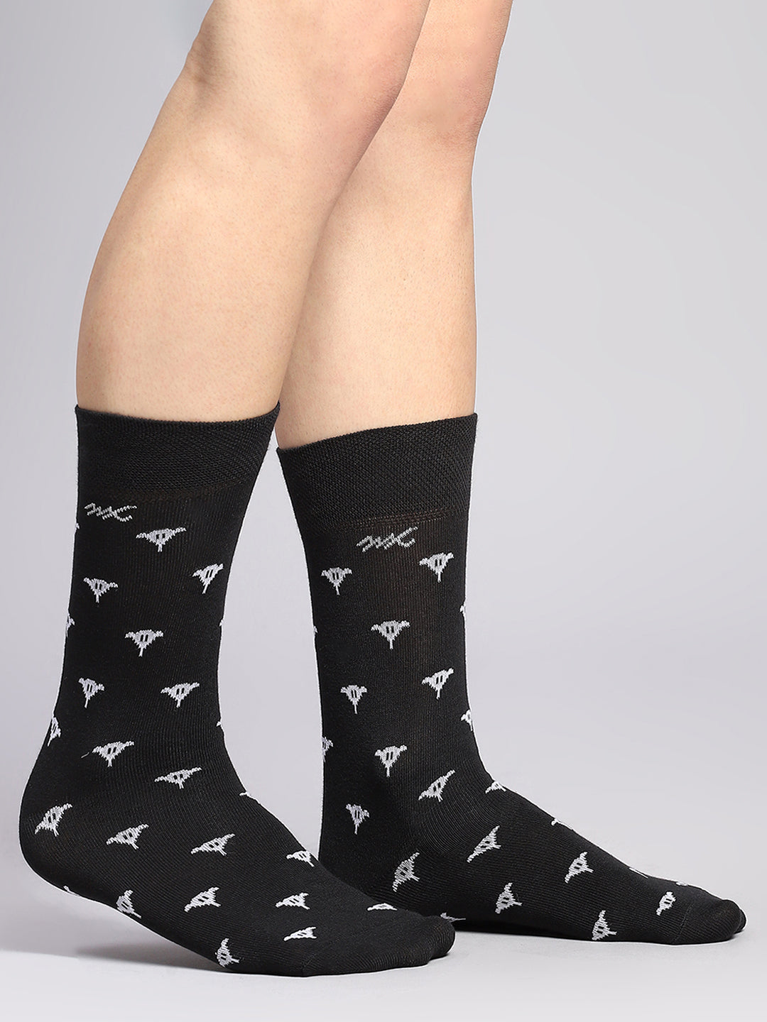 Men Cotton Blend Self Design Calf Length Socks (Pack of 3)