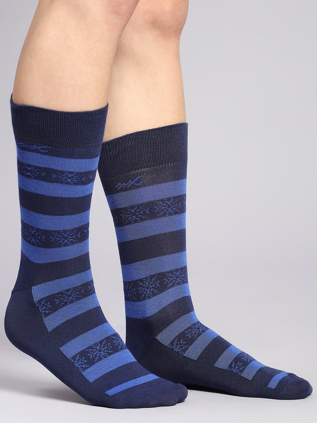 Men Cotton Blend Self Design Calf Length Socks (Pack of 3)