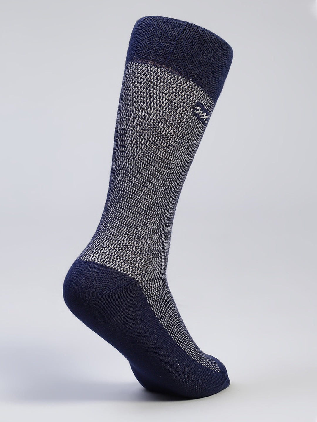 Men Cotton Blend Self Design Calf Length Socks (Pack of 3)