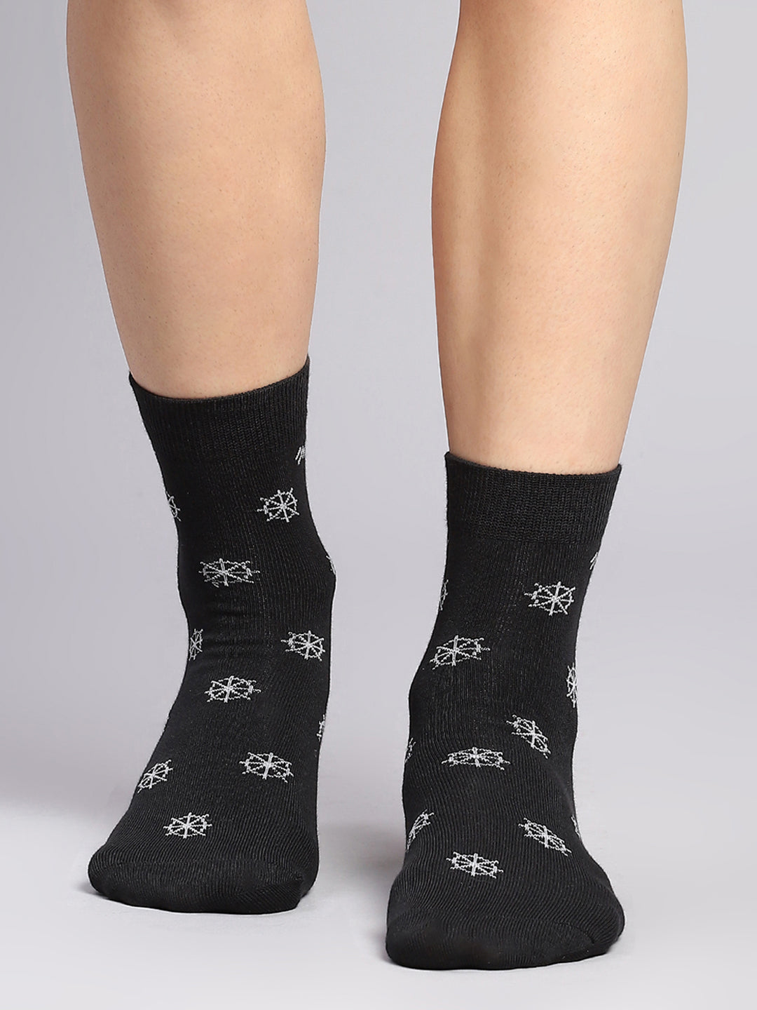 Men Cotton Blend Self Design Crew Length Socks (Pack of 3)