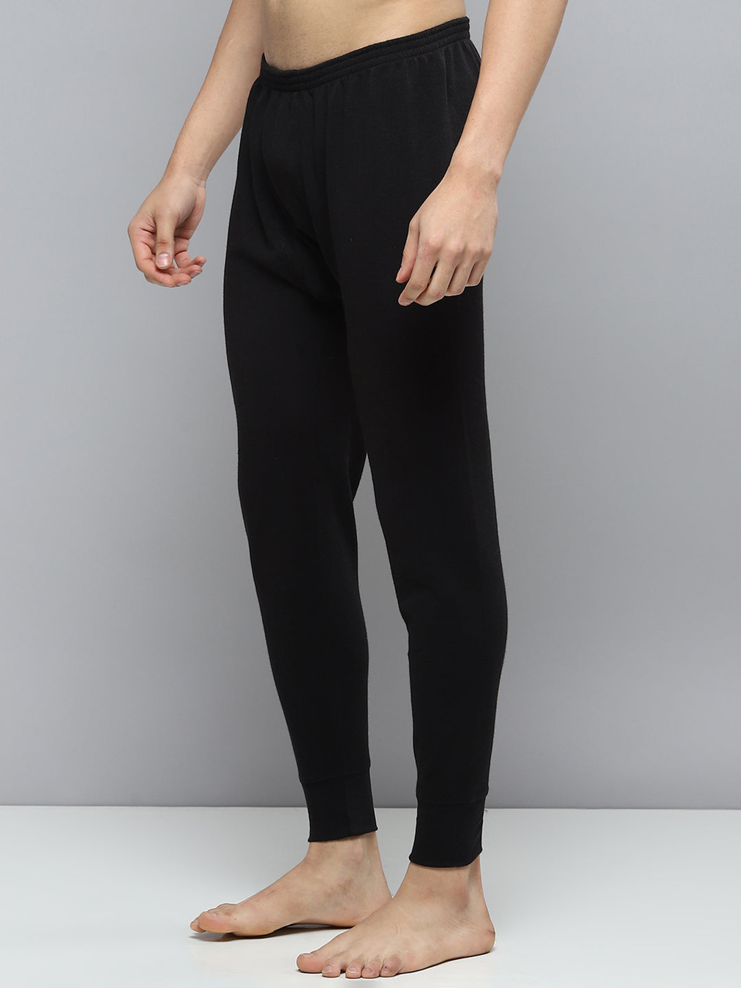 Men Black Solid Thermal Lower