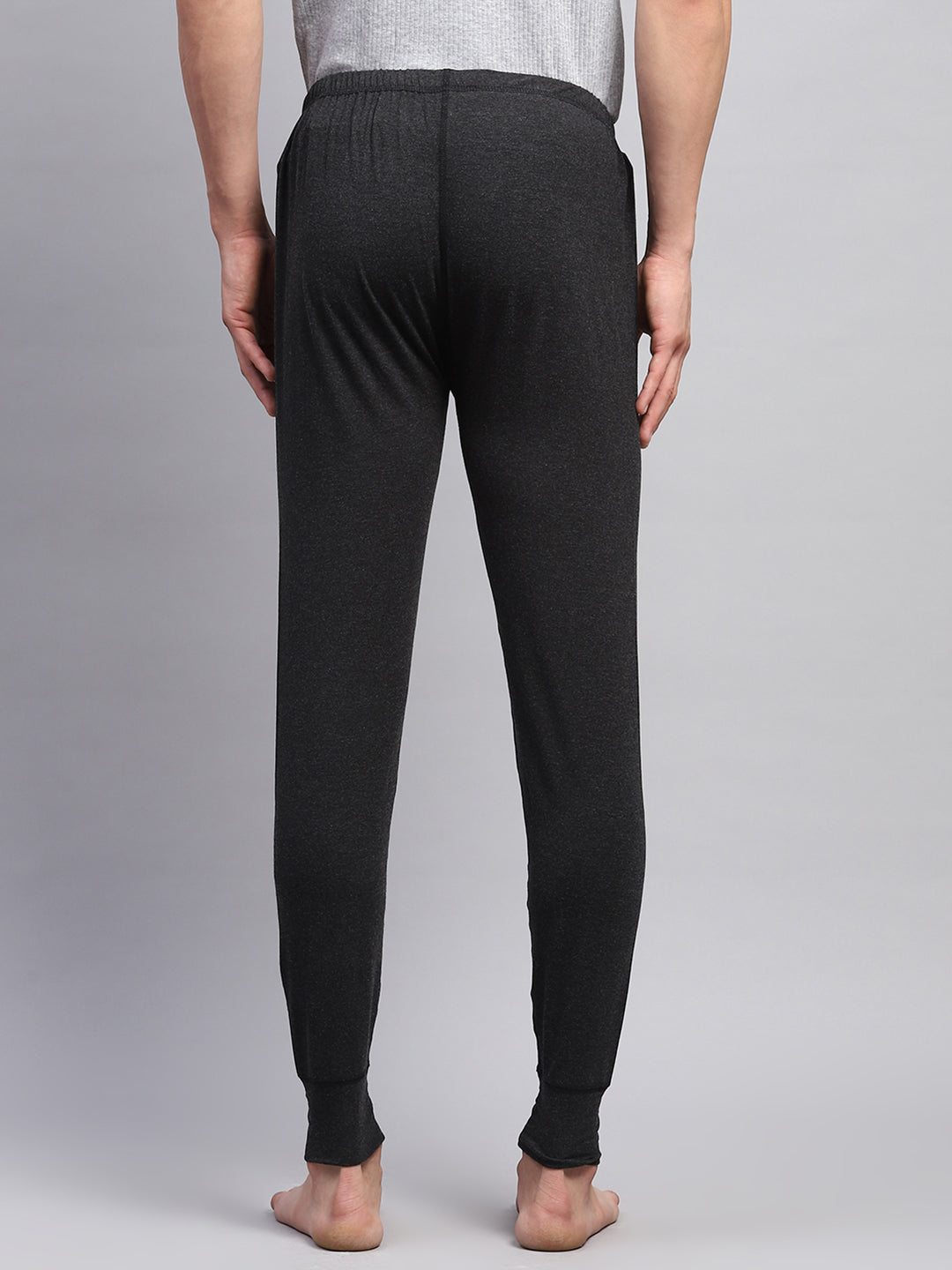 Men Black Solid Thermal Lower