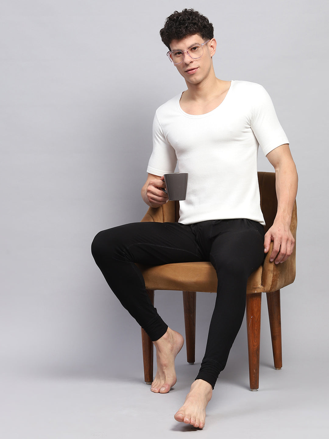 Men Black Solid Thermal Lower