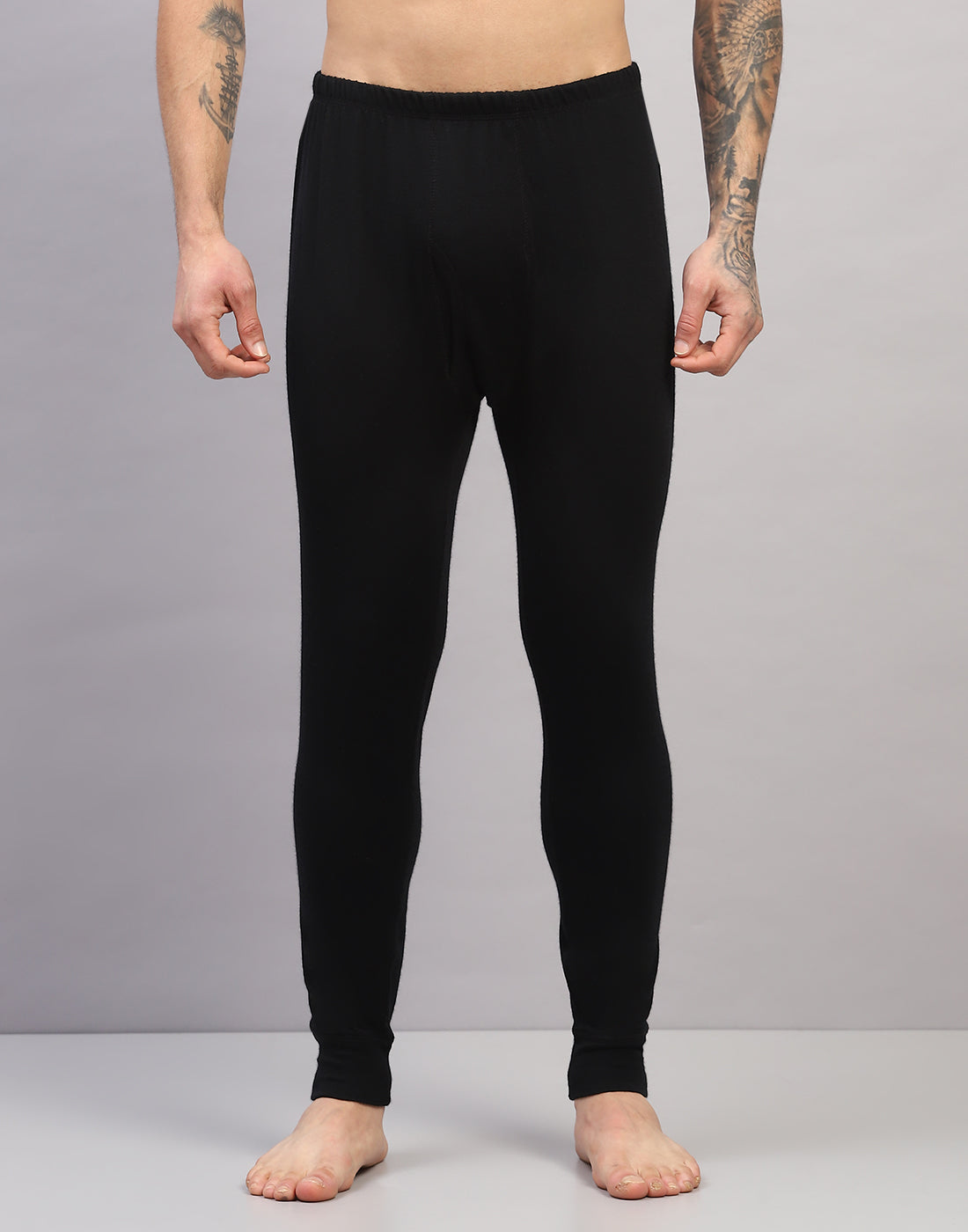 Men Black Solid Regular Fit Thermal Lower