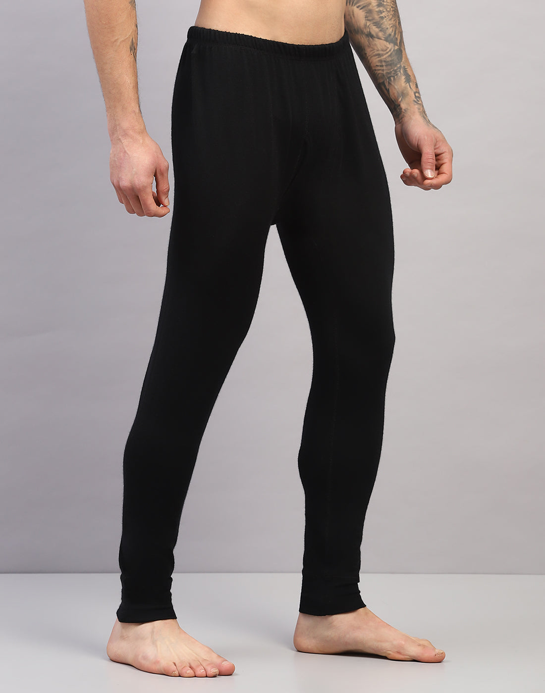 Men Black Solid Regular Fit Thermal Lower