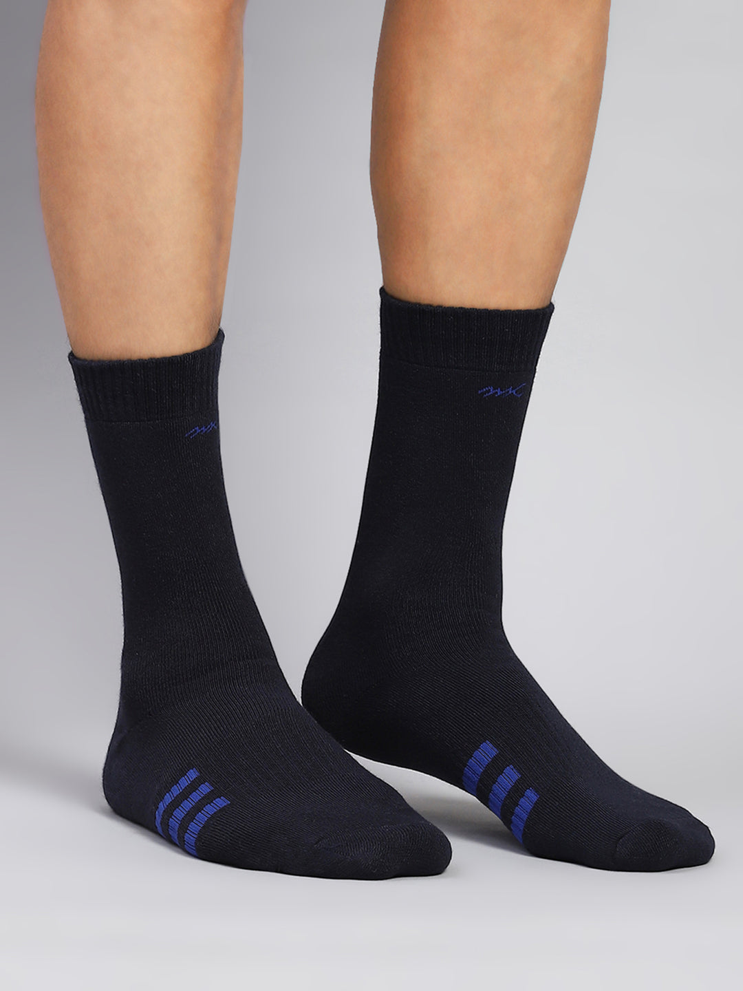 Men Cotton Blend Solid Calf Length Socks (Pack of 3)