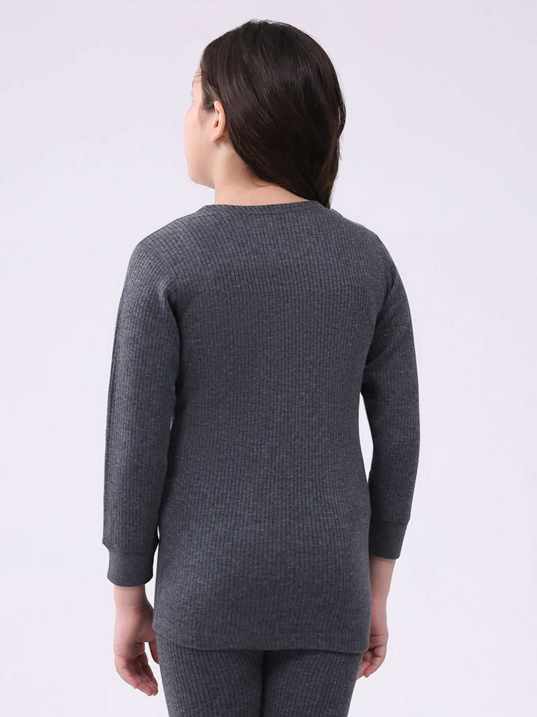 Kids-Unisex Charcoal Solid Round Neck Full Sleeve Thermal Vest