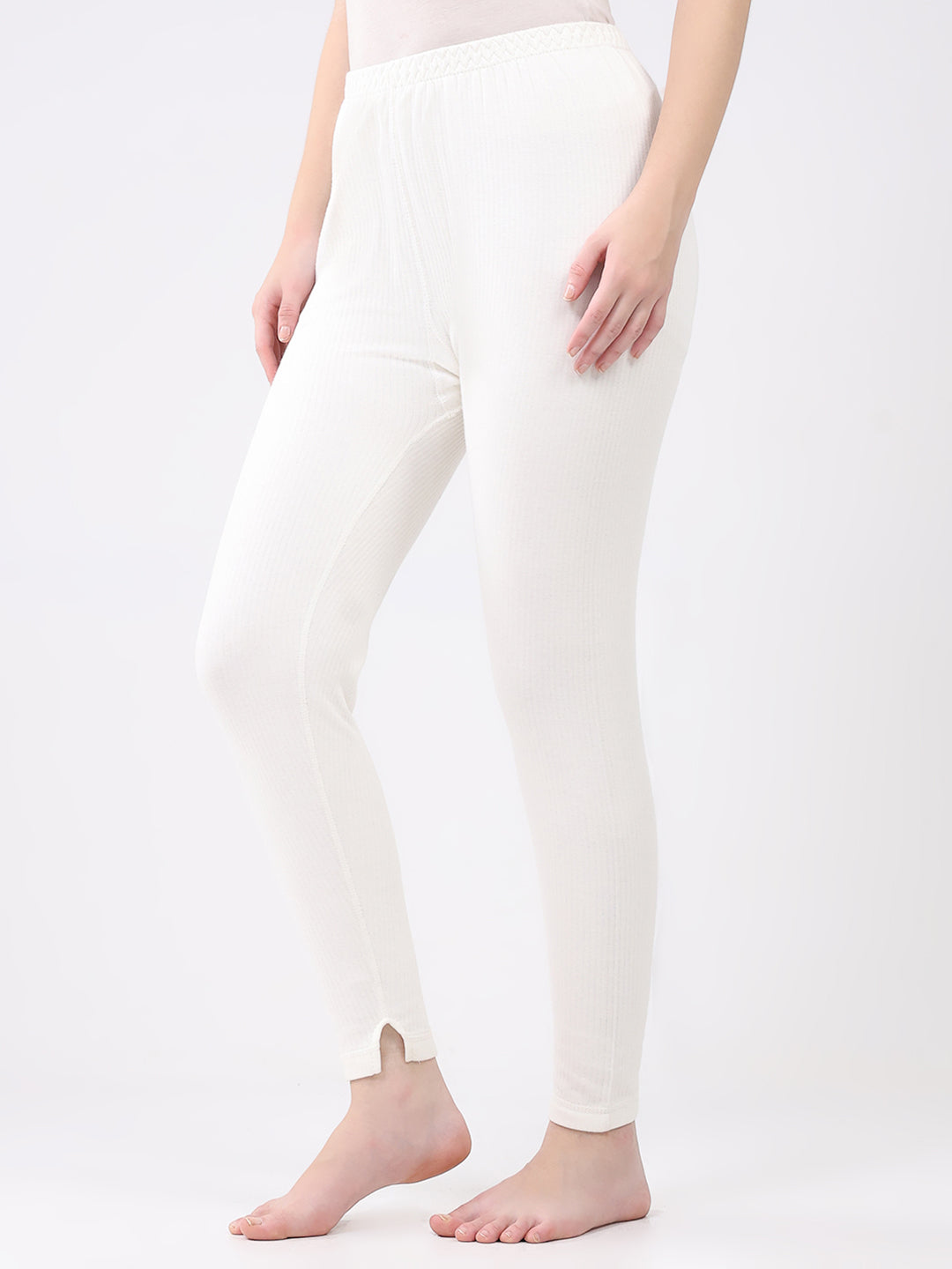 Women White Solid Thermal Lower