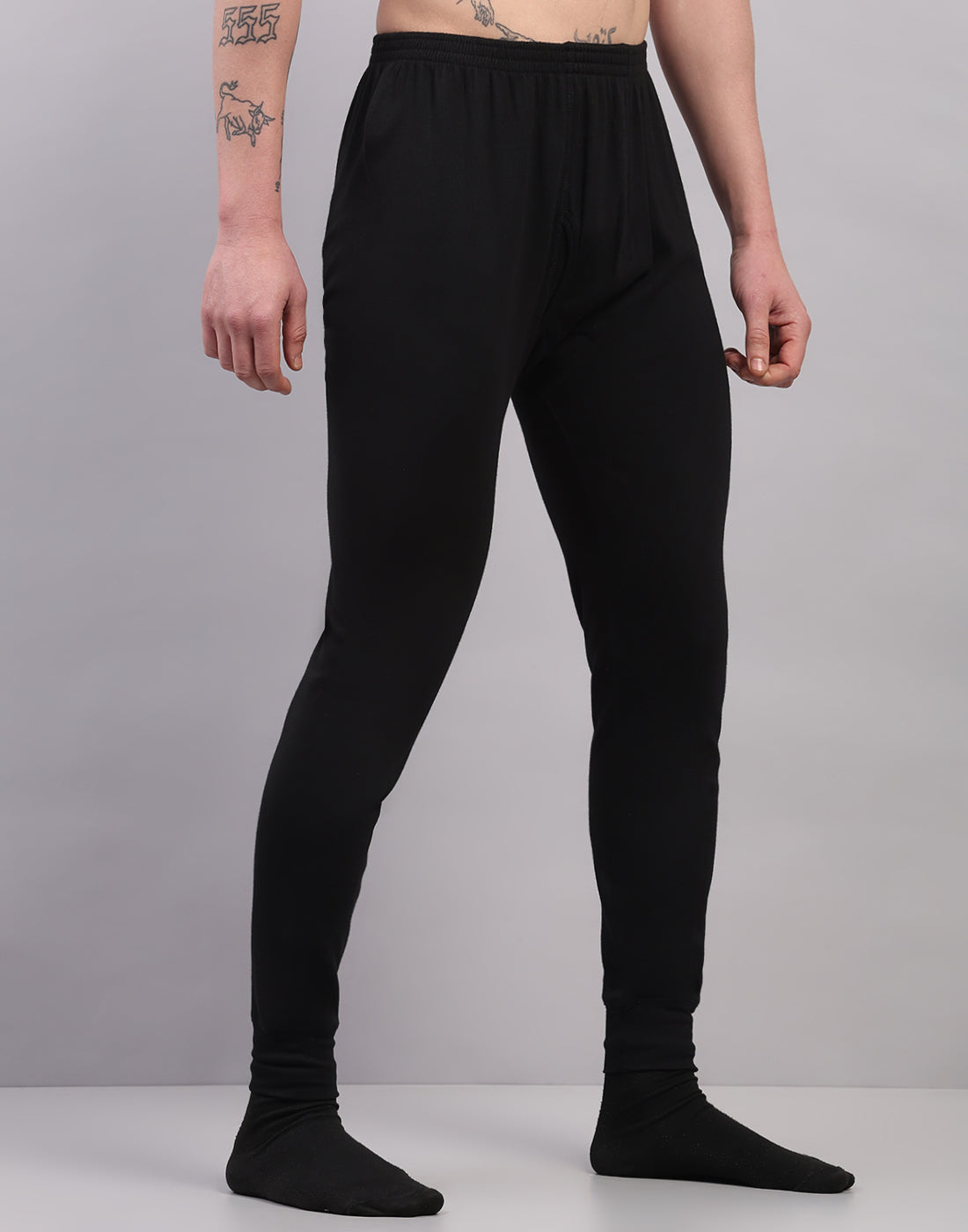 Men Black Solid Regular Fit Thermal Lower