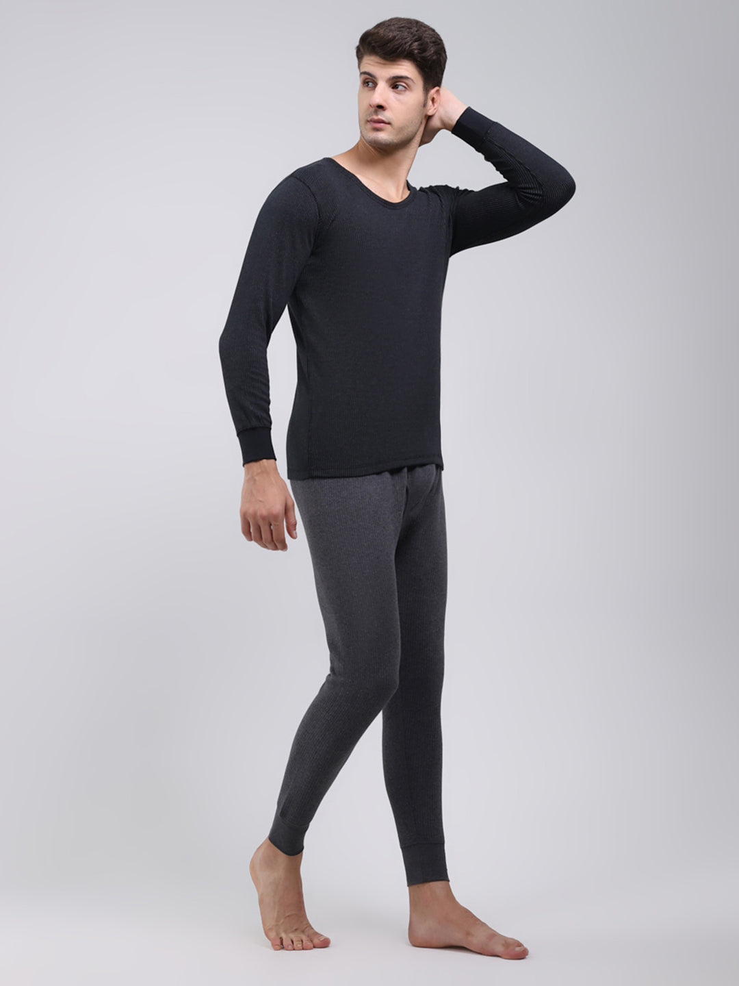 Men Charcoal Solid Regular Fit Thermal Lower