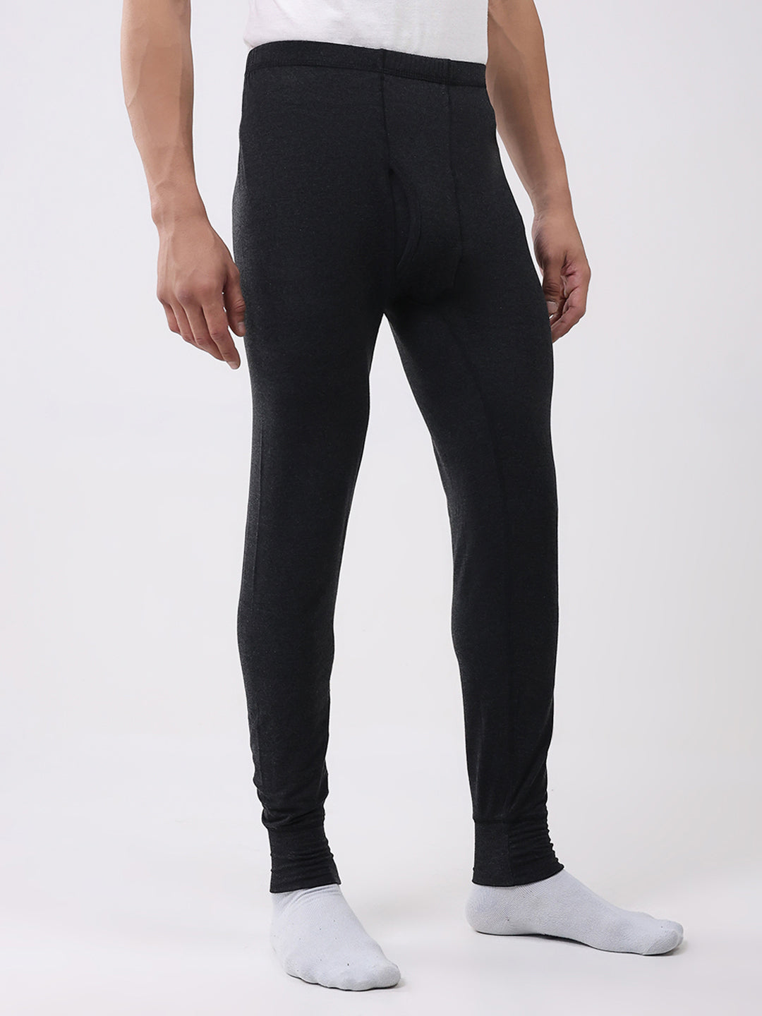 Men Black Solid Thermal Lower