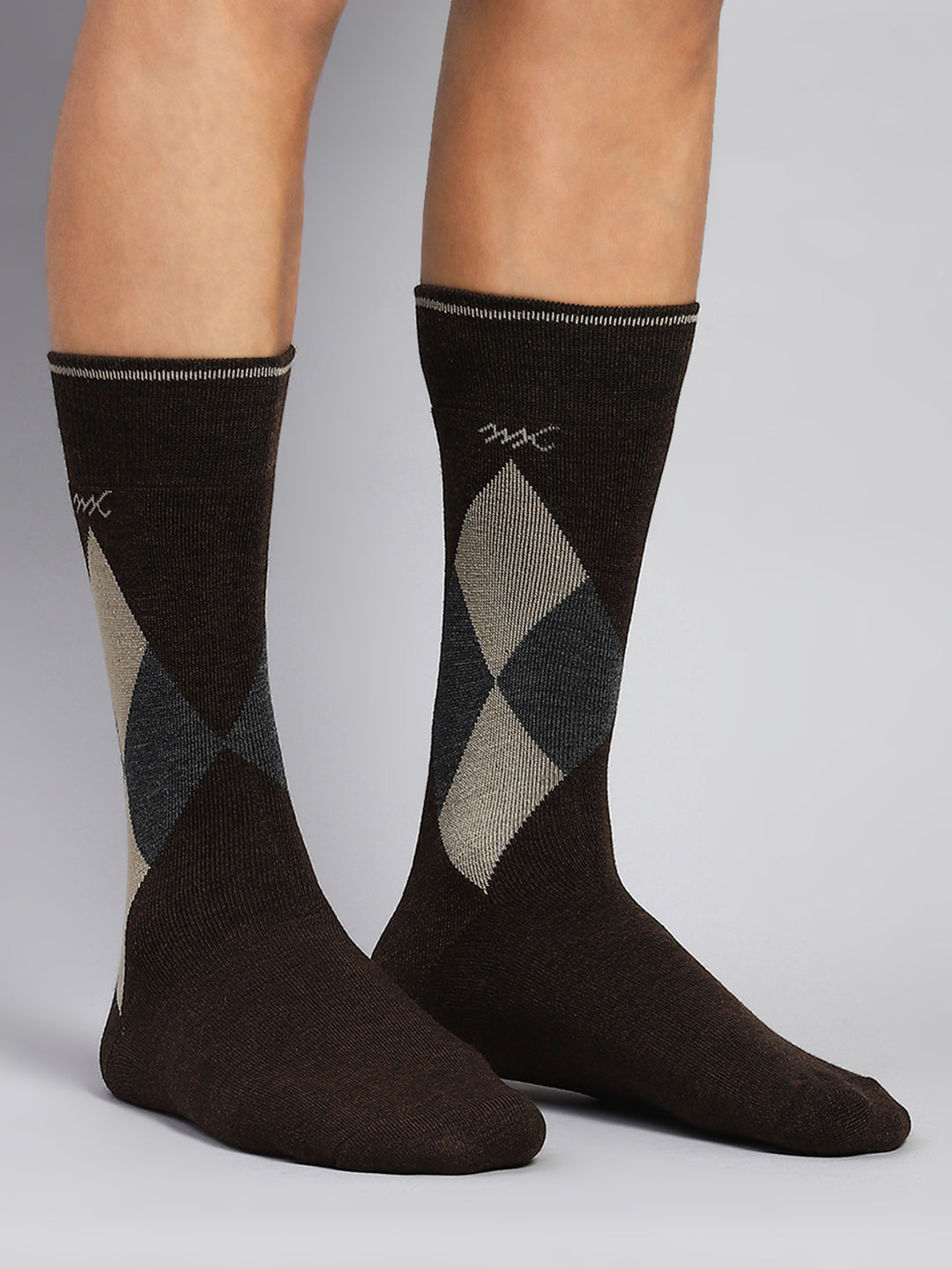 Men Wool blend Check Calf Length Socks (Pack of 2)