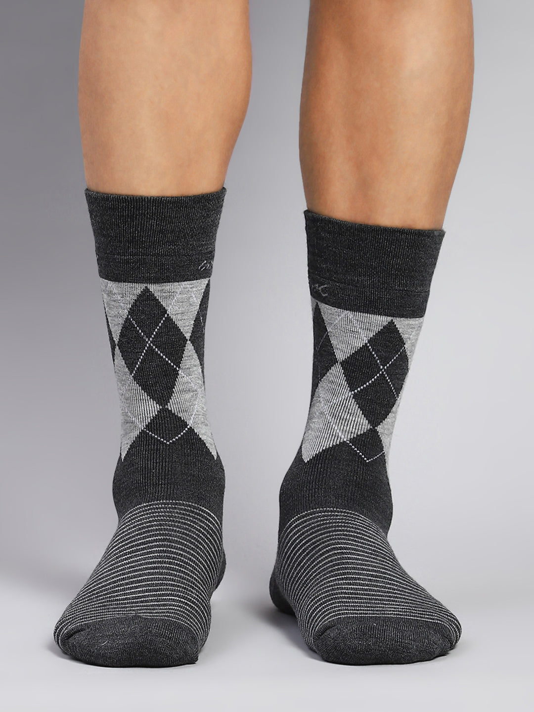 Men Wool blend Check Calf Length Socks (Pack of 2)