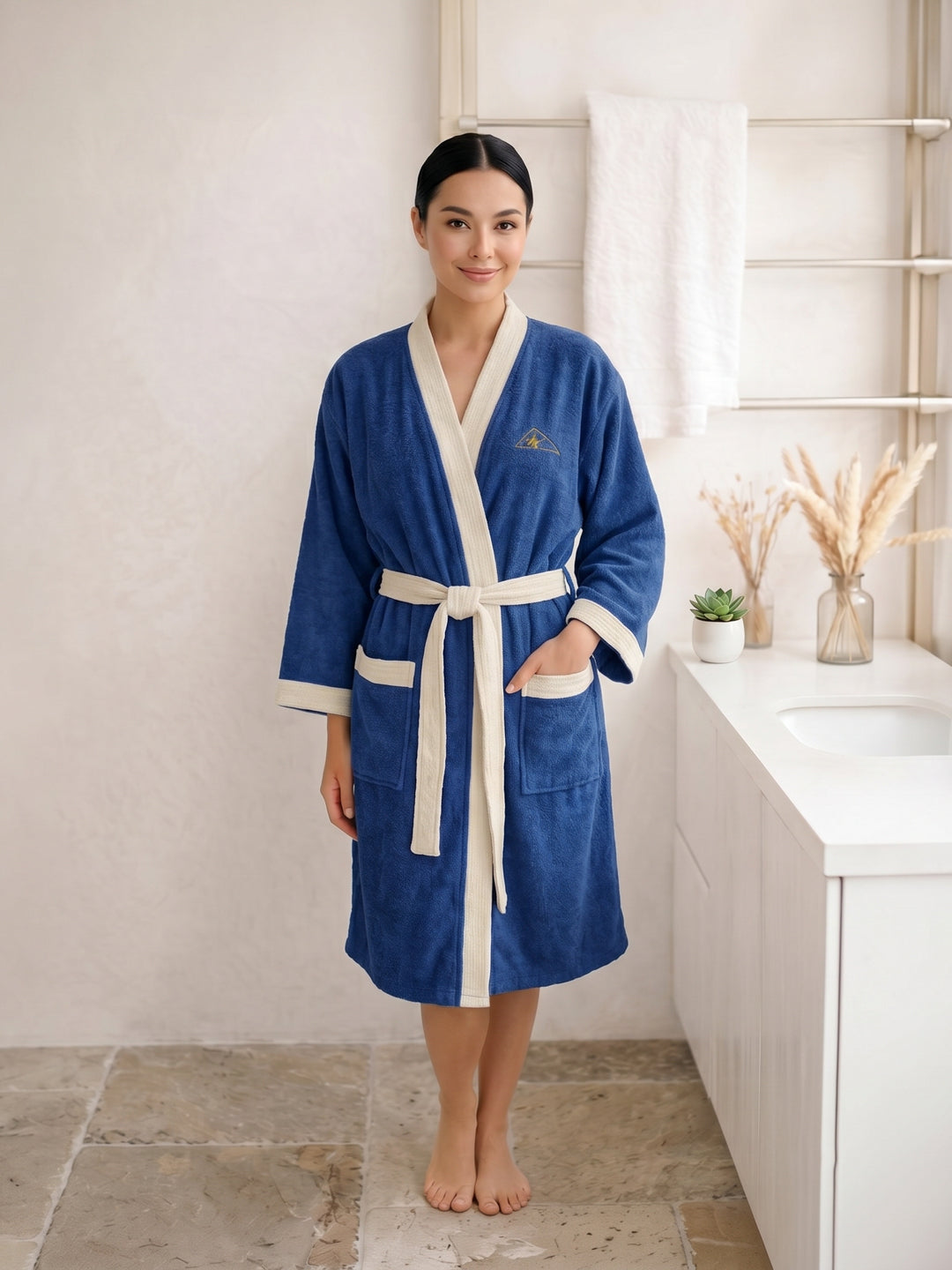 Monte Carlo Unisex Knee Length Solid Cotton Bath Robe 380 GSM with Belt and Pockets