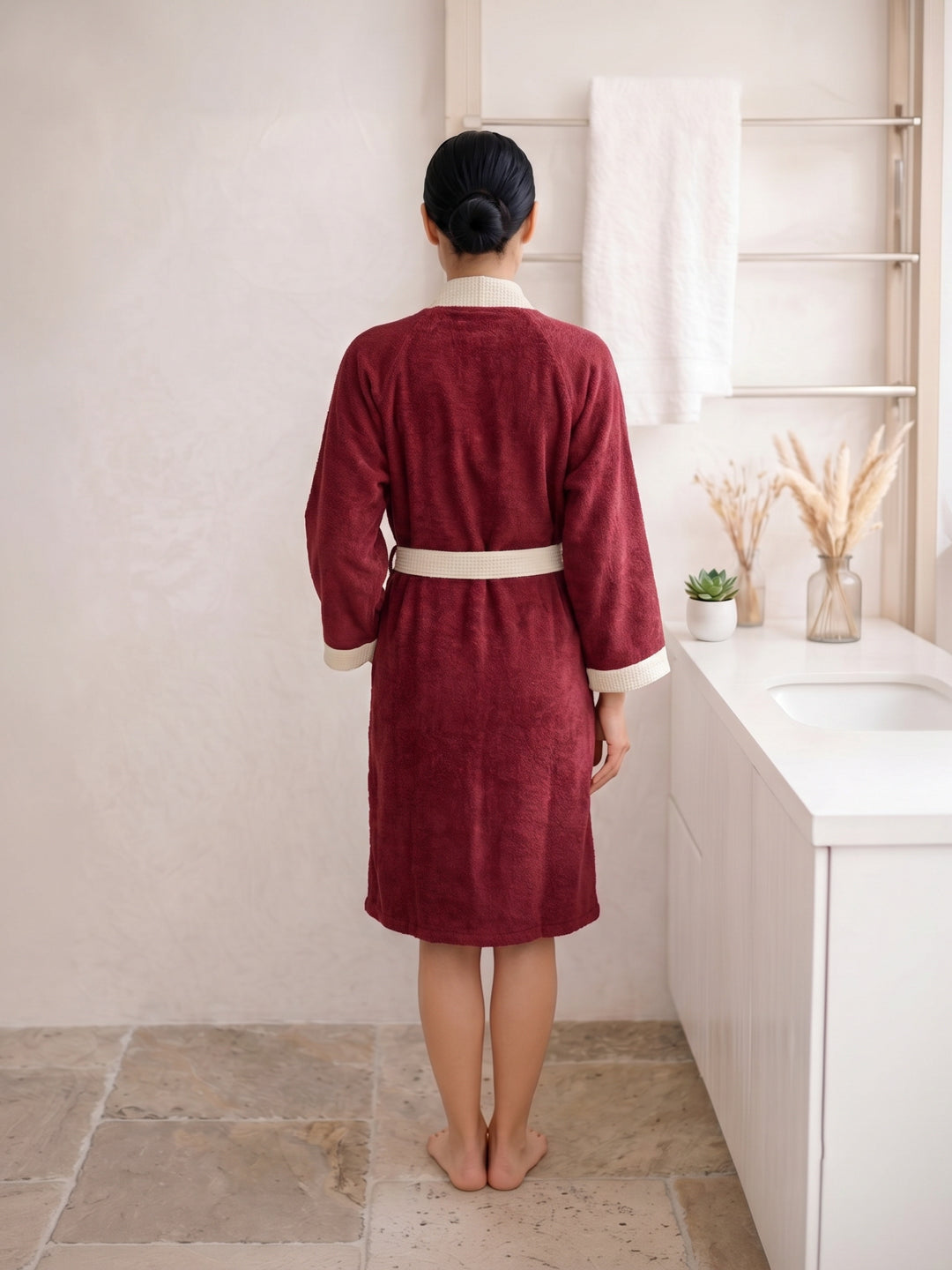 Monte Carlo Unisex Knee Length Solid Cotton Bath Robe 380 GSM with Belt and Pockets