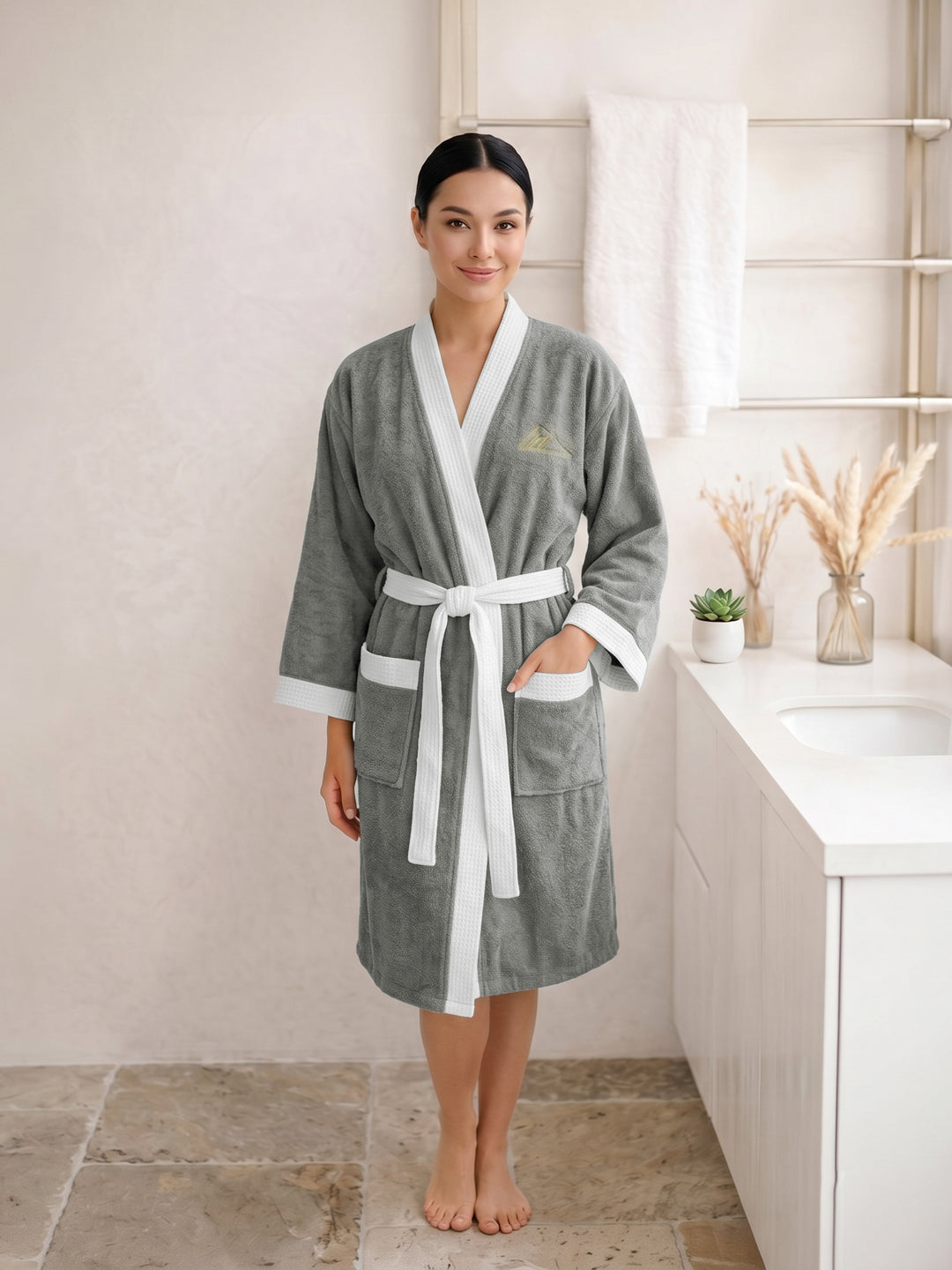 Monte Carlo Unisex Knee Length Solid Cotton Bath Robe 380 GSM with Belt and Pockets