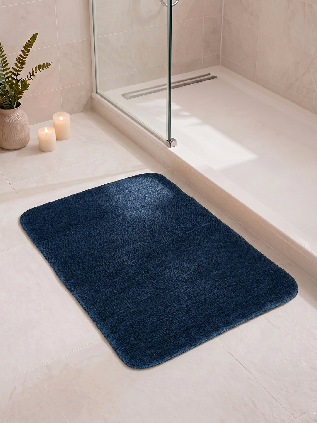 Monte Carlo Navy Blue Solid Polyester 2000 GSM Soft and Absorbent Anti-Skid Bath Mat