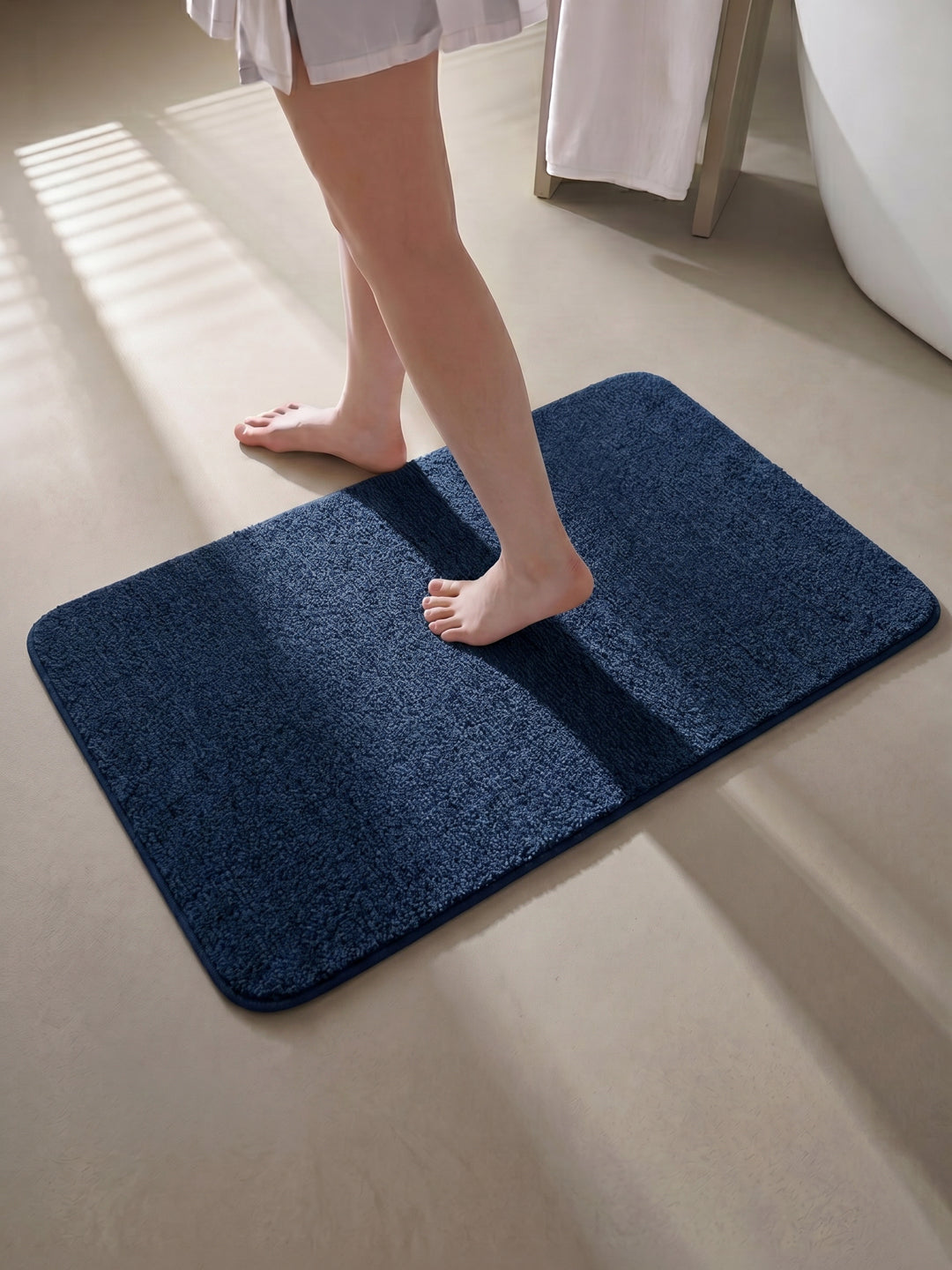 Monte Carlo Navy Blue Solid Polyester 2000 GSM Soft and Absorbent Anti-Skid Bath Mat
