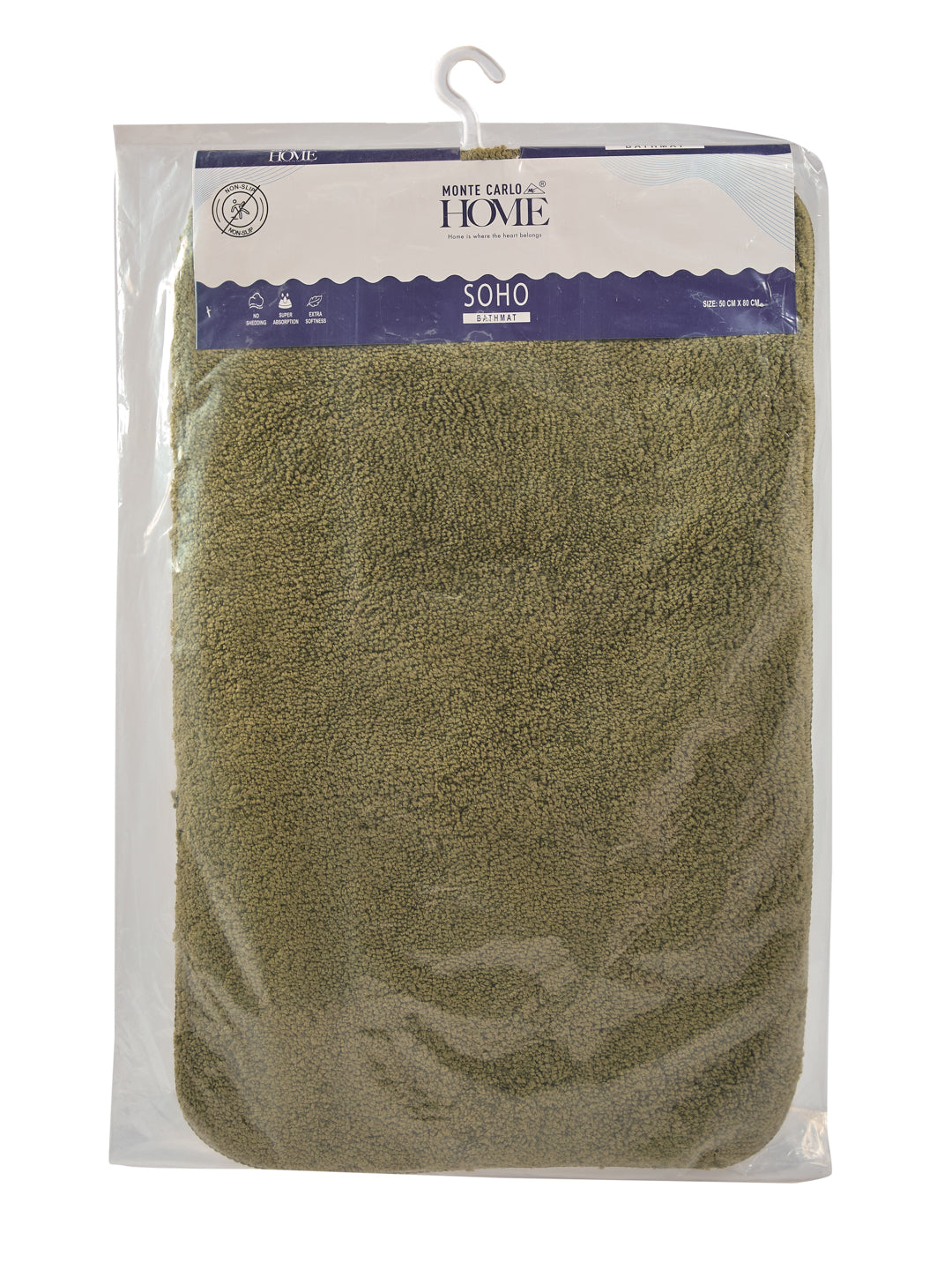 Monte Carlo Olive Solid Polyester 2000 GSM Soft and Absorbent Anti-Skid Bath Mat
