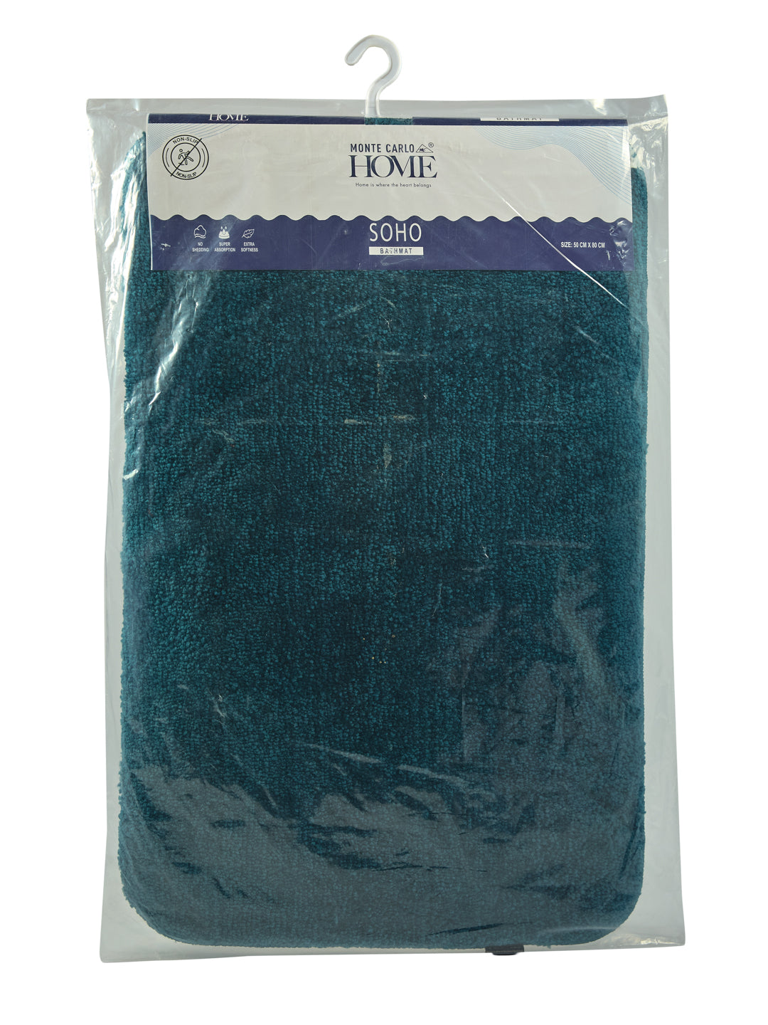 Monte Carlo Teal Blue Solid Polyester 2000 GSM Soft and Absorbent Anti-Skid Bath Mat