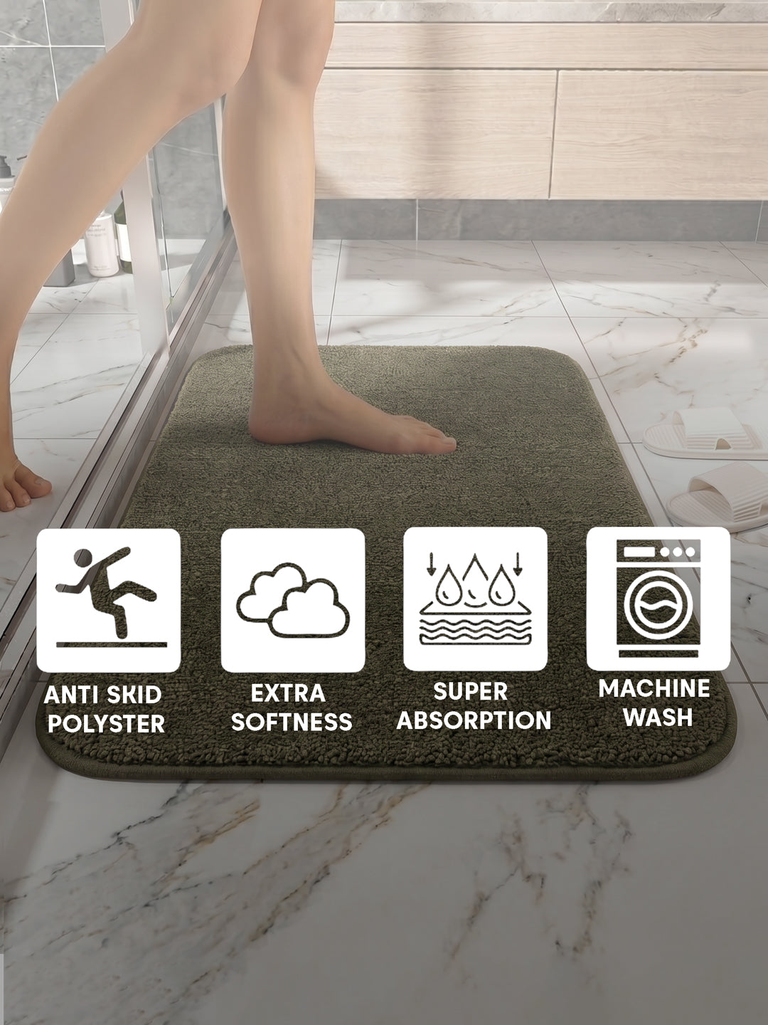 Monte Carlo Charcoal Solid Polyester 2000 GSM Soft and Absorbent Anti-Skid Bath Mat