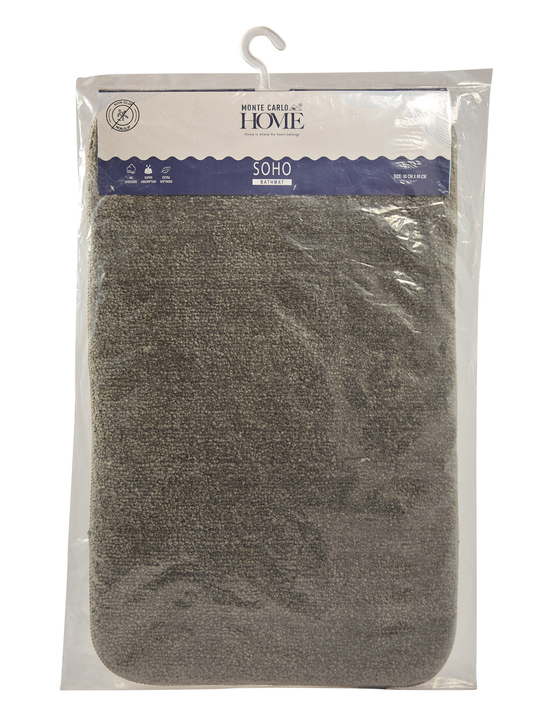 Monte Carlo Charcoal Solid Polyester 2000 GSM Soft and Absorbent Anti-Skid Bath Mat