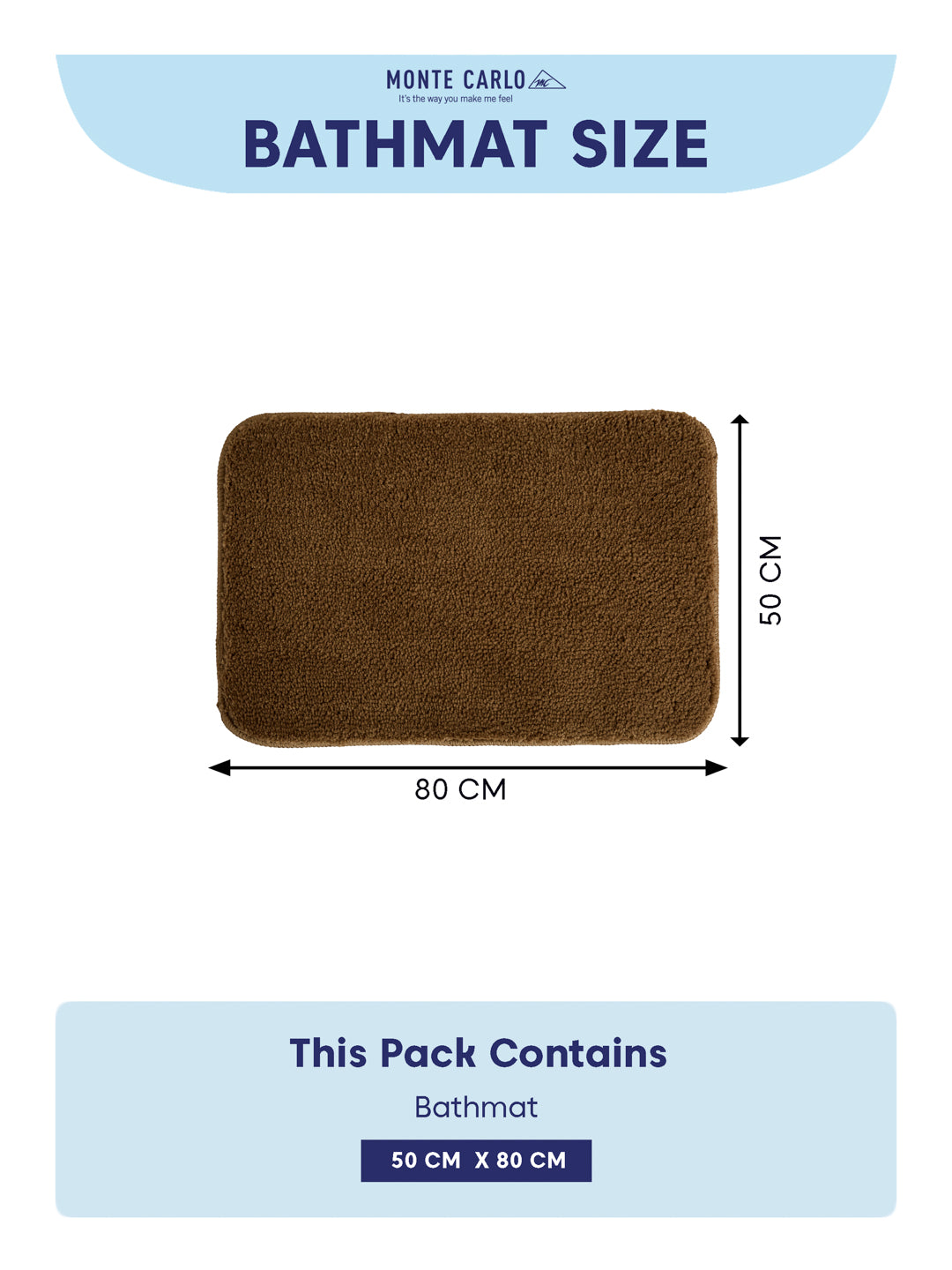 Monte Carlo Brown Solid Polyester 2000 GSM Soft and Absorbent Anti-Skid Bath Mat