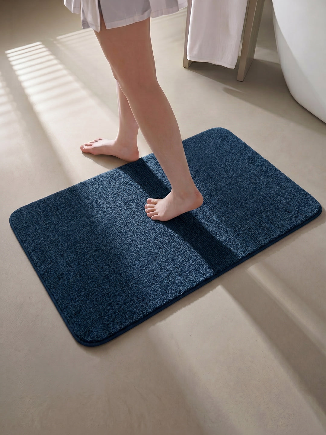 Monte Carlo Navy Blue Solid Polyester 2000 GSM Soft and Absorbent Anti-Skid Bath Mat