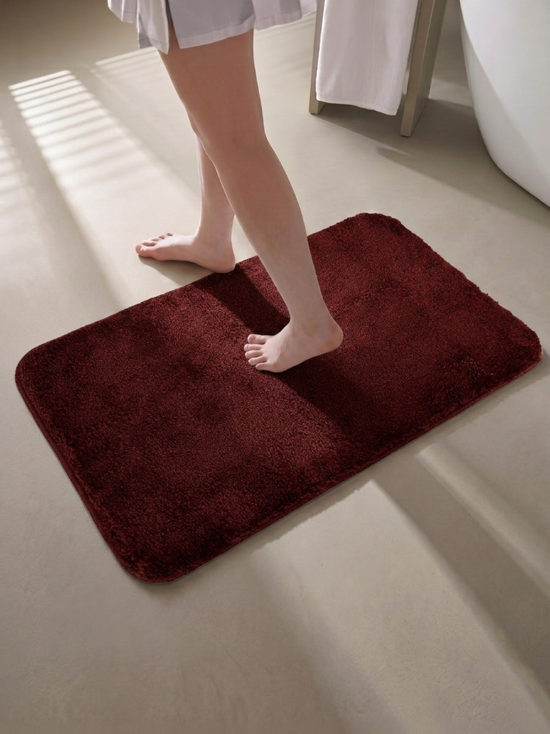 Monte Carlo Maroon Solid Polyester 2000 GSM Soft and Absorbent Anti-Skid Bath Mat