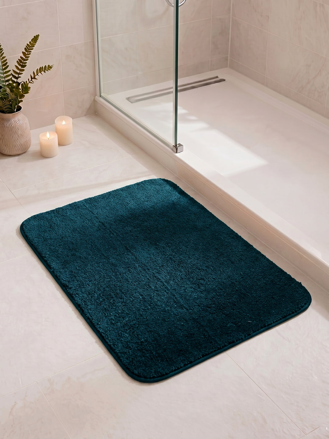 Monte Carlo Teal Blue Solid Polyester 2000 GSM Soft and Absorbent Anti-Skid Bath Mat