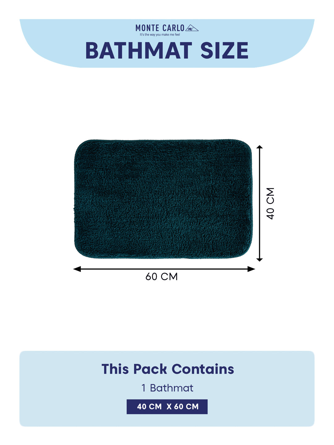 Monte Carlo Teal Blue Solid Polyester 2000 GSM Soft and Absorbent Anti-Skid Bath Mat