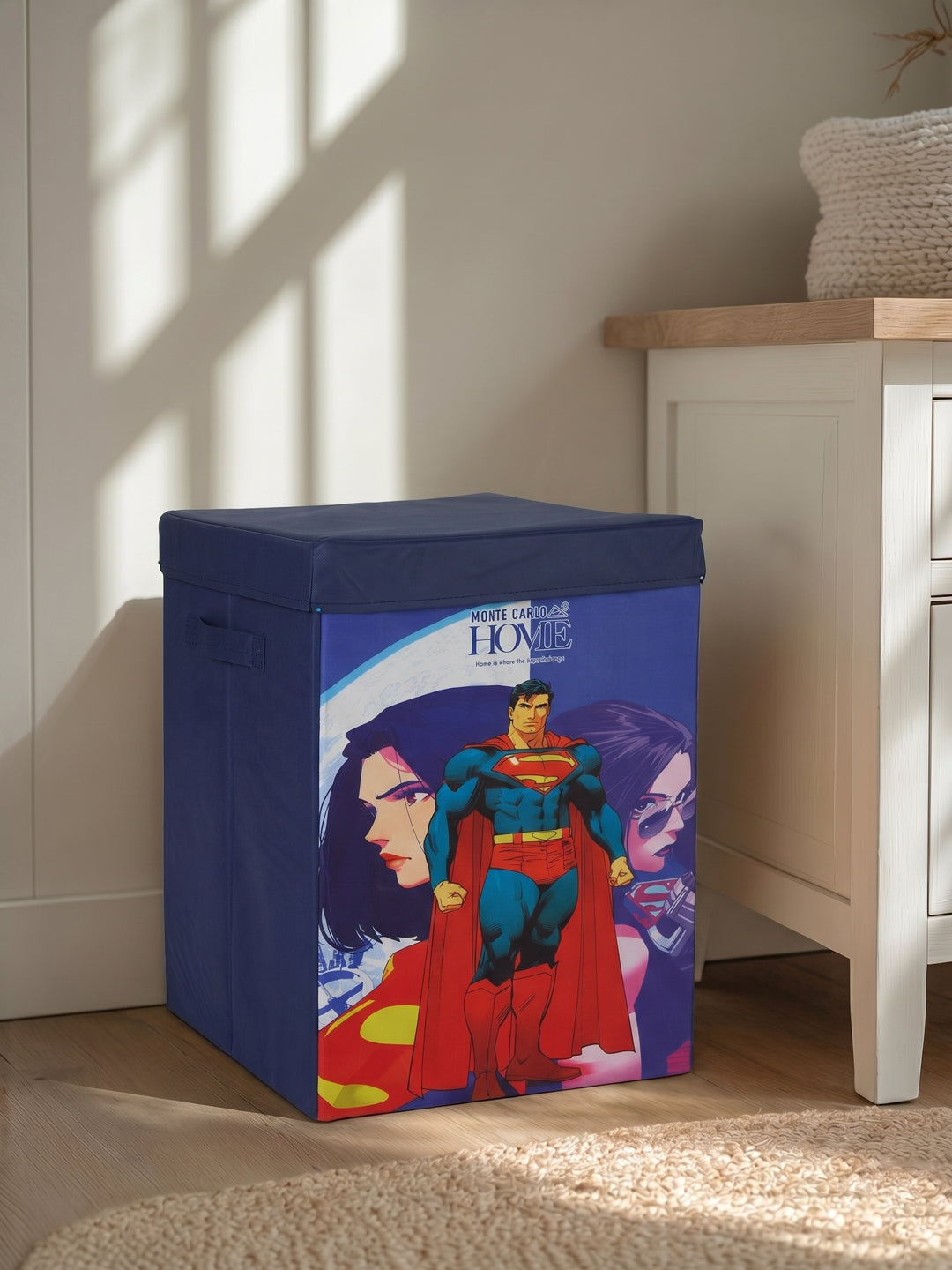 Monte Carlo Cartoon Print Polyester Foldable Laundry Storage Bag with Lid