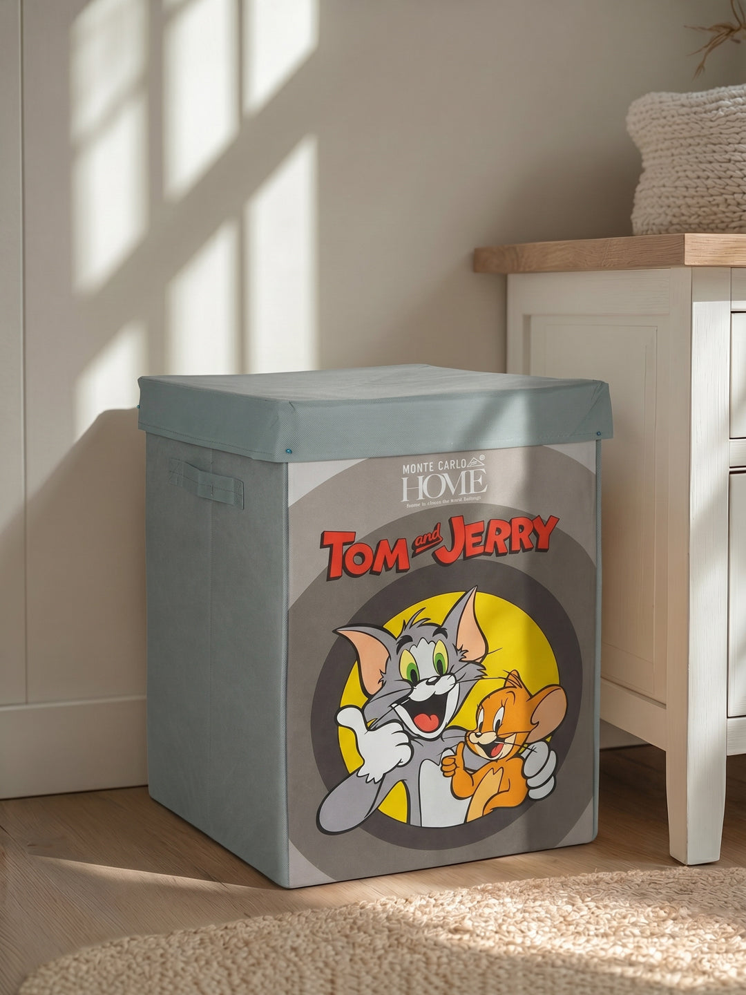 Monte Carlo Cartoon Print Polyester Foldable Laundry Storage Bag with Lid